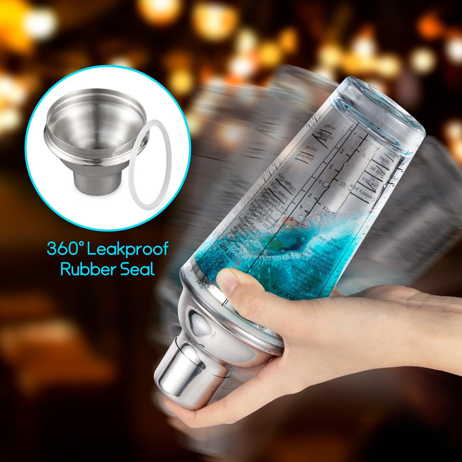 14oz Glass Cocktail Shaker with Recipe Drink Shaker Bartender Kit for Mixing