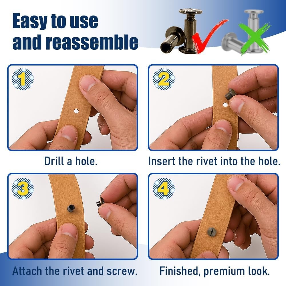 130 Sets Black Chicago Screws Kit M4 M5 Binding Rivets for Leather Belt Book DIY