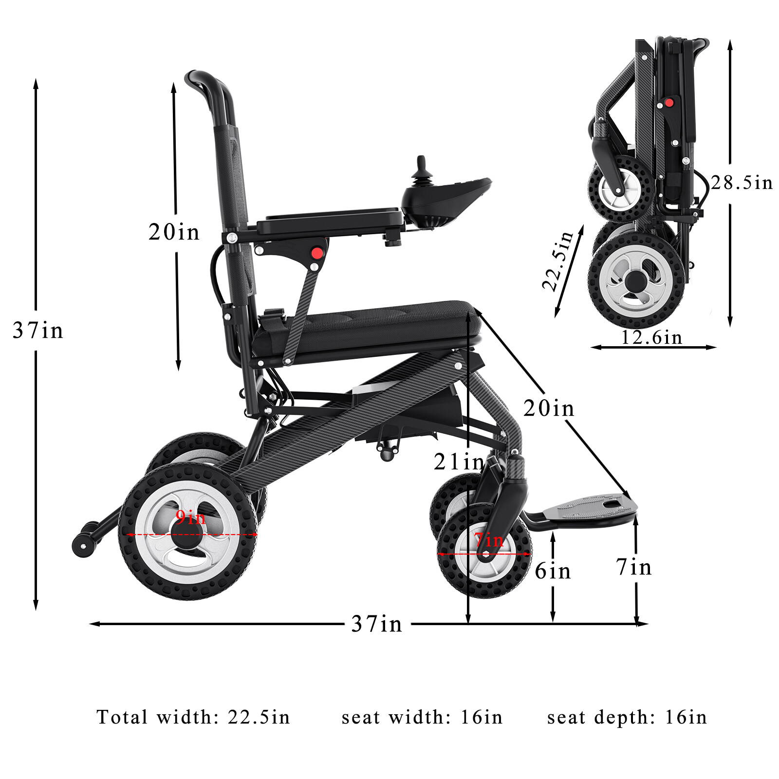 Electric Foldable Lightweight Portable Powerchair Travel Wheelchair All Terrain
