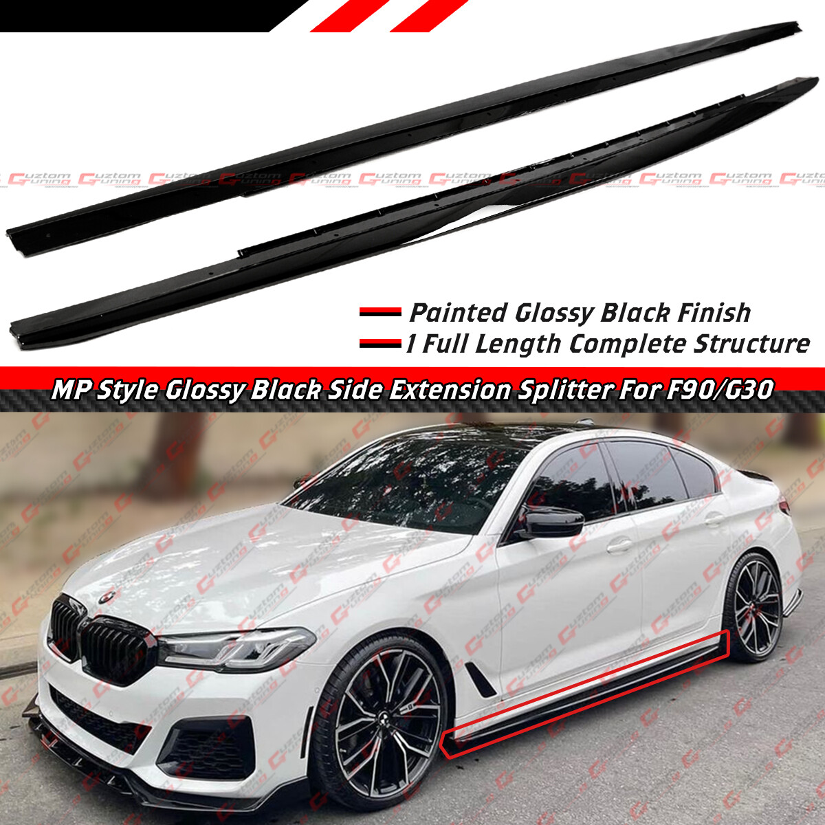For 2017-2023 BMW F90 M5 G30 530i 540i MP Style Gloss Black Side Skirt Extension