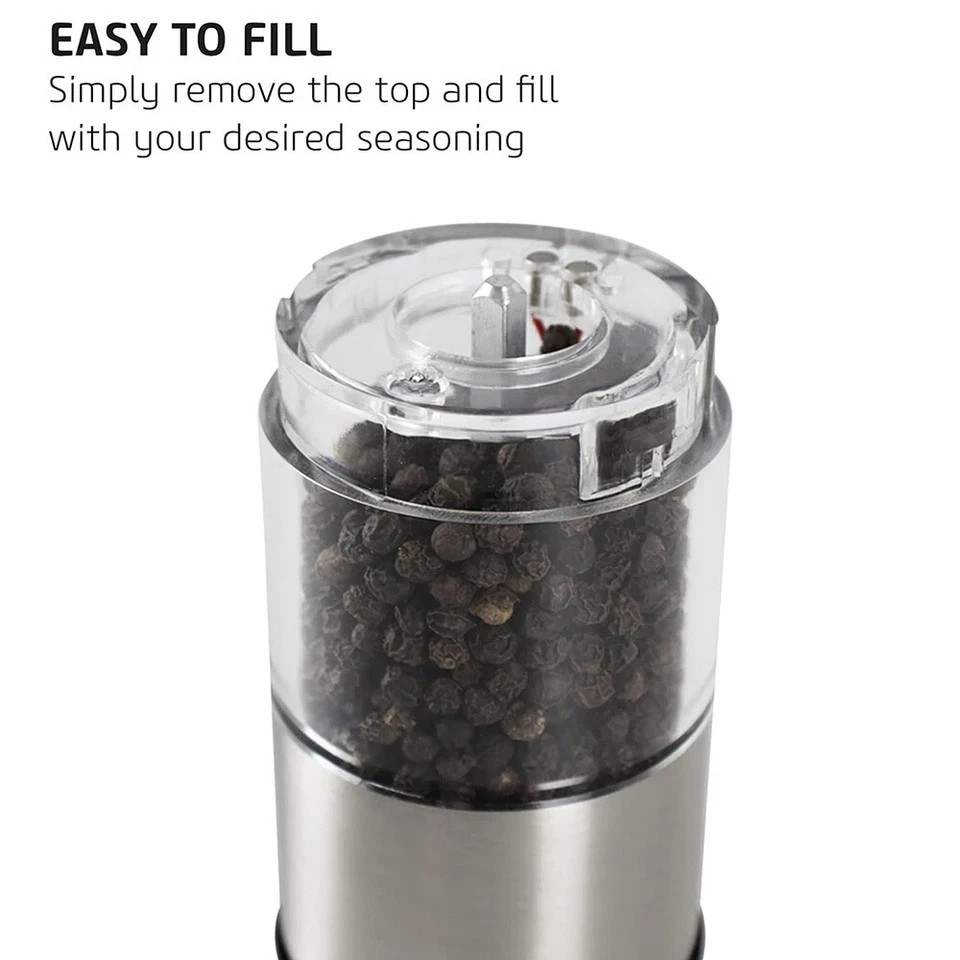 2PCS Electric Salt Pepper Grinder Mill Shakers Set Adjustable Stainless Steel US