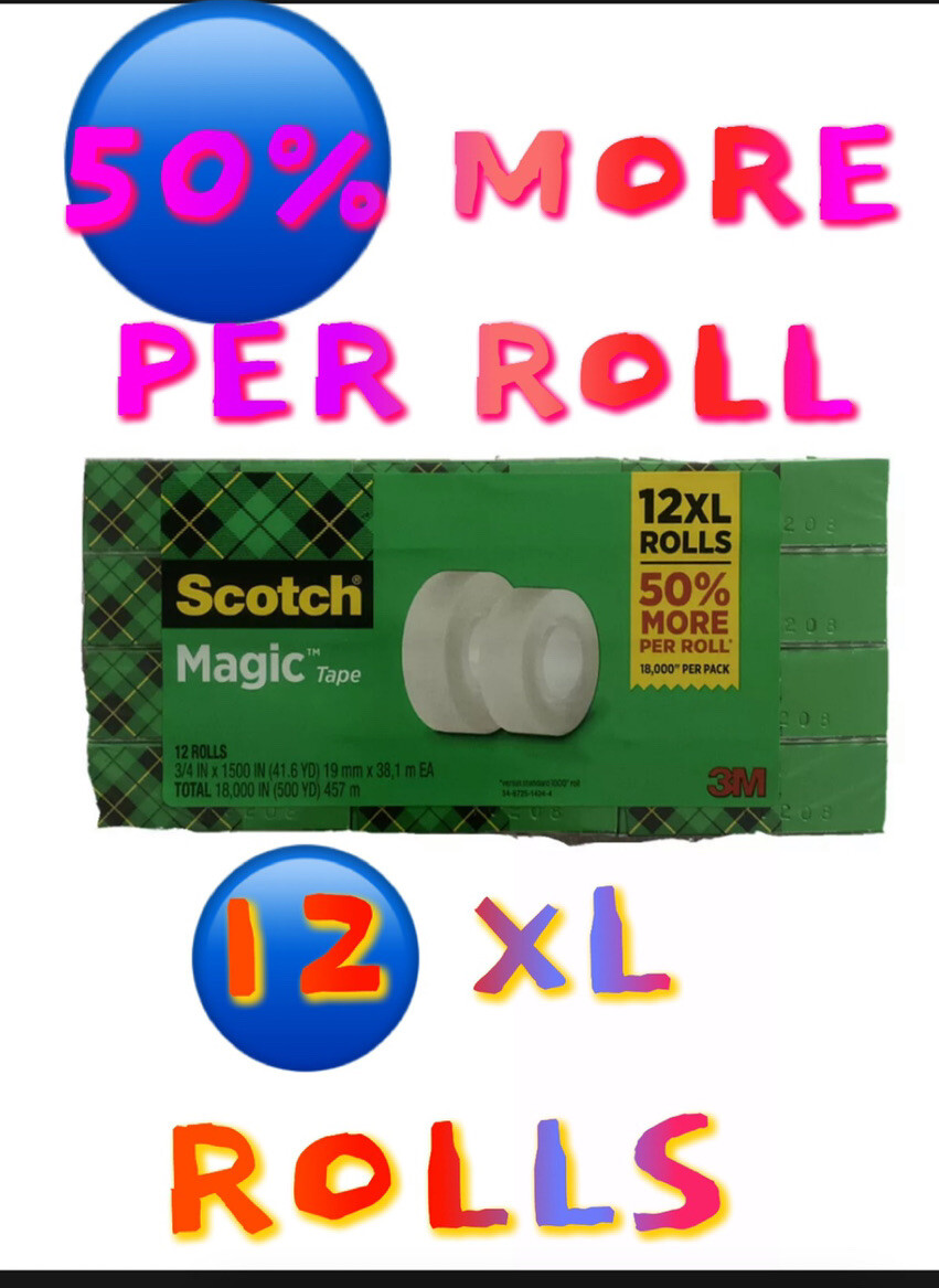 Scotch Magic Tape Refill 12 Rolls, 3/4" x 1500" per Original Matte Finish Jumbo