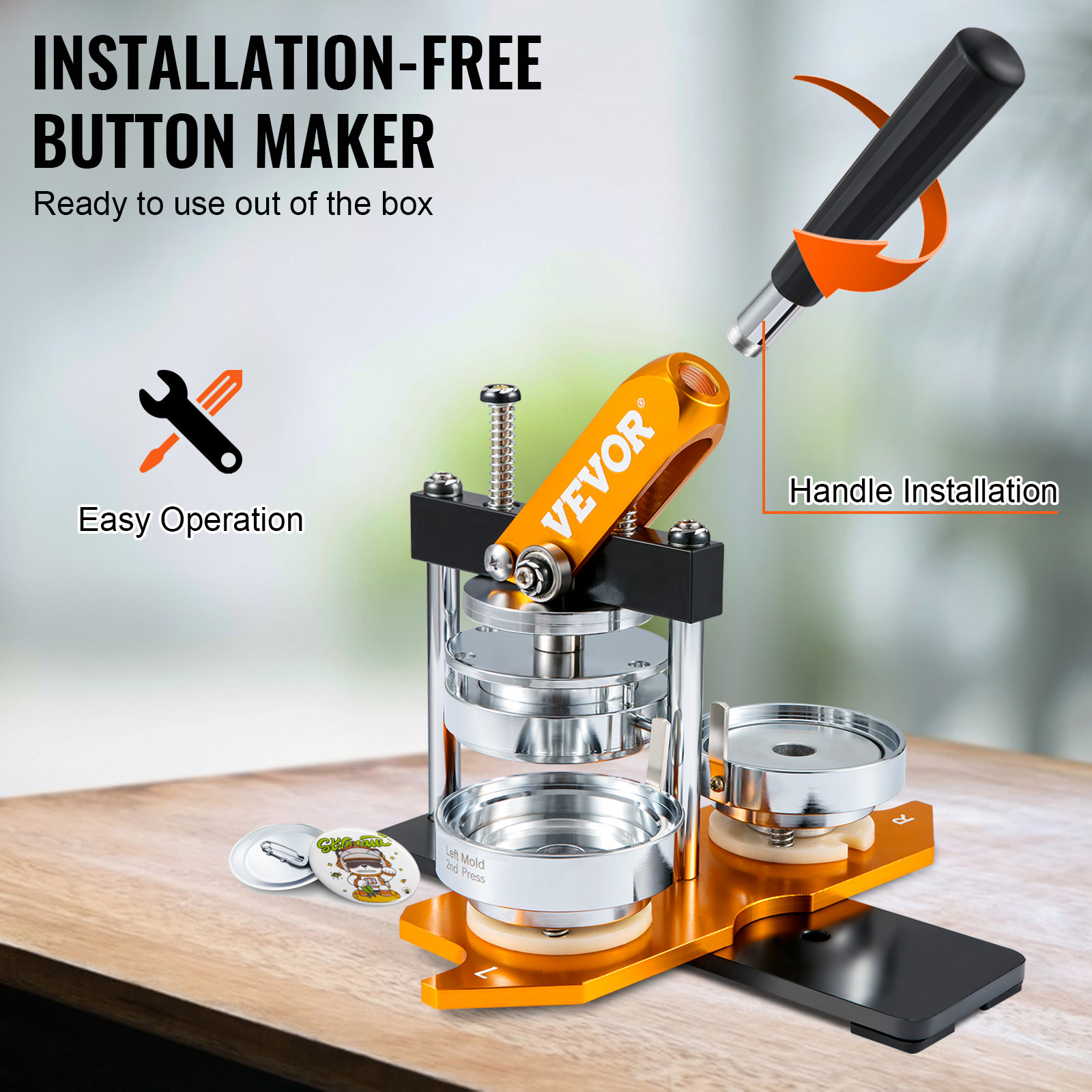 Button Maker Machine Badge Pin Machine 3" 75 MM 100 Free Parts Press Kit