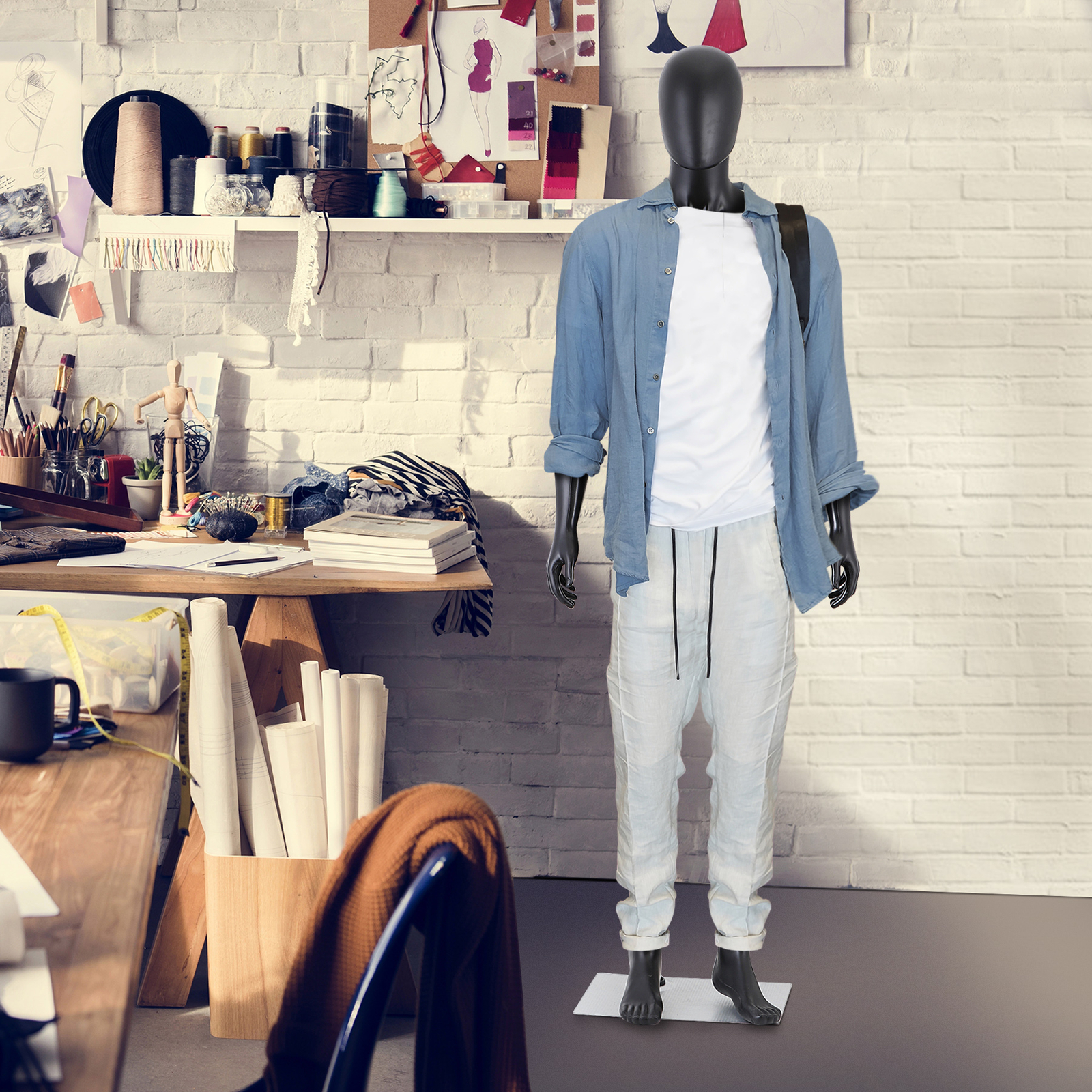 73'' High Full Body Male Mannequin with Metal Base Adjustable Mannequin Stand