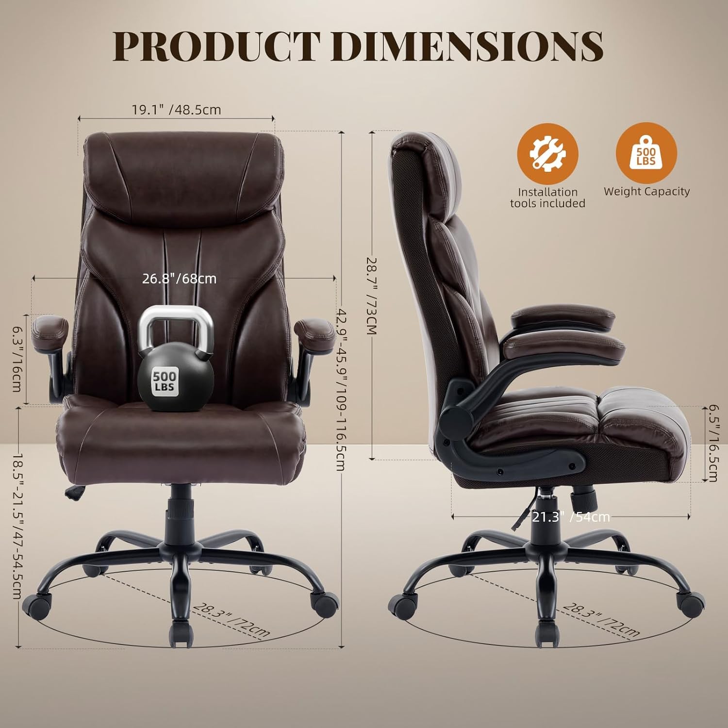 500lbs Big and Tall Office Chair Wide Ergonomic Computer Desk Chair Adjustable