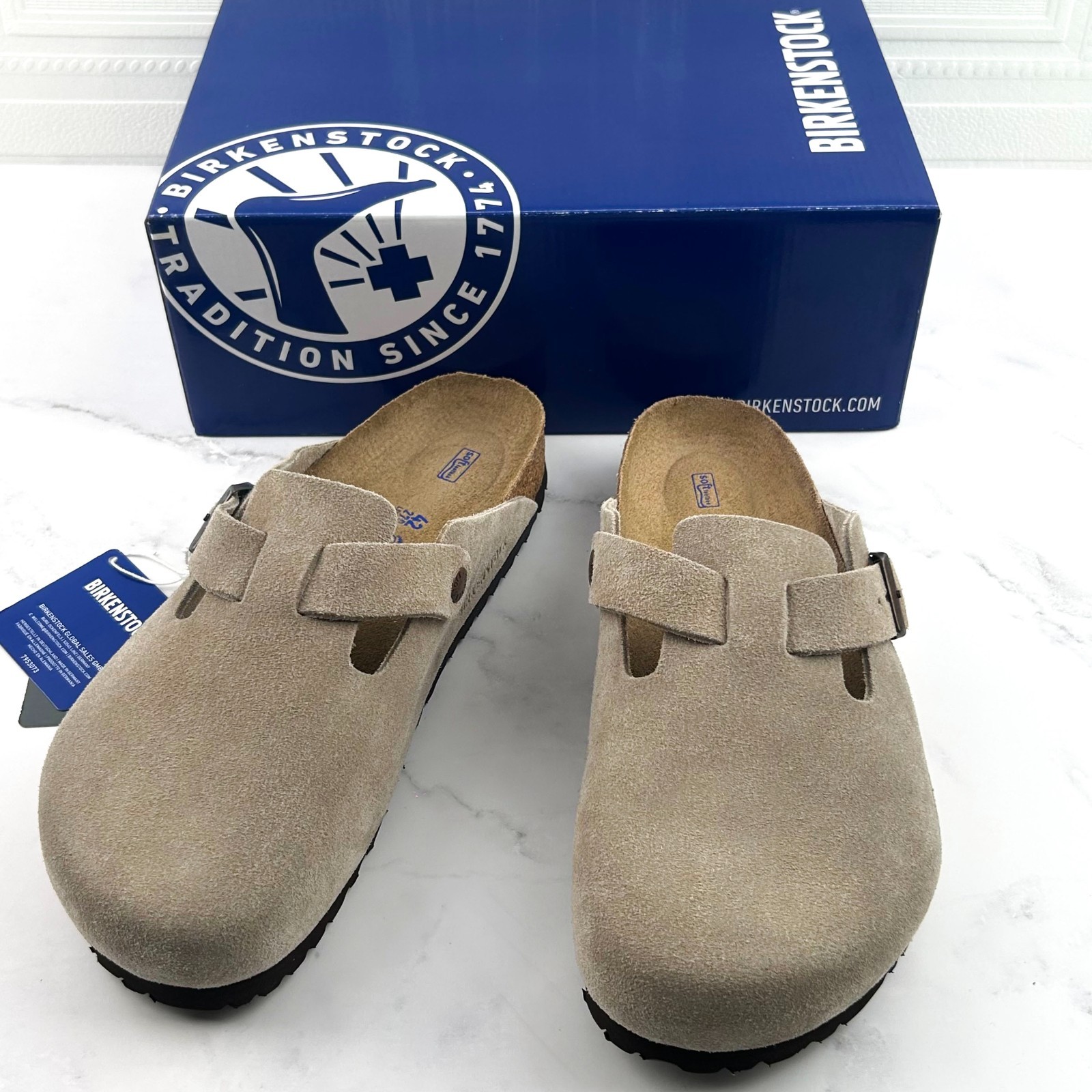 New Birkenstock Boston Taupe Suede Leather Soft Footbed Clog Women's Men's Shoes