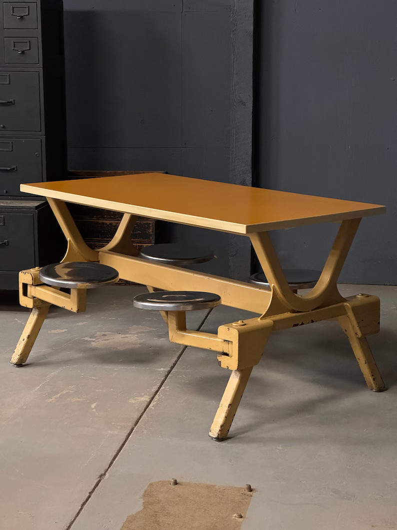 LOT Of Vintage Swing Out Seat Table, Industrial Dining Table, Table Base