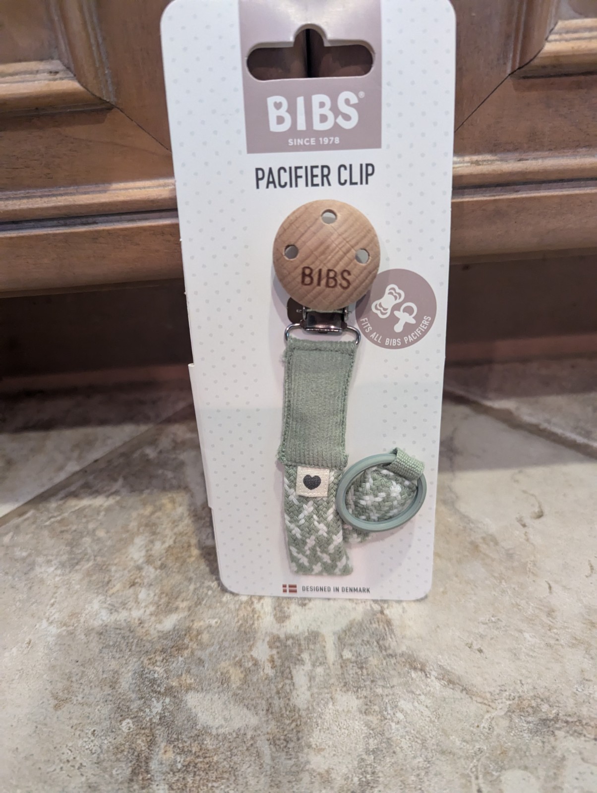 Bibs Universal Pacifier Clip Braided Sage/Ivory Fits All Bibs Pacifiers