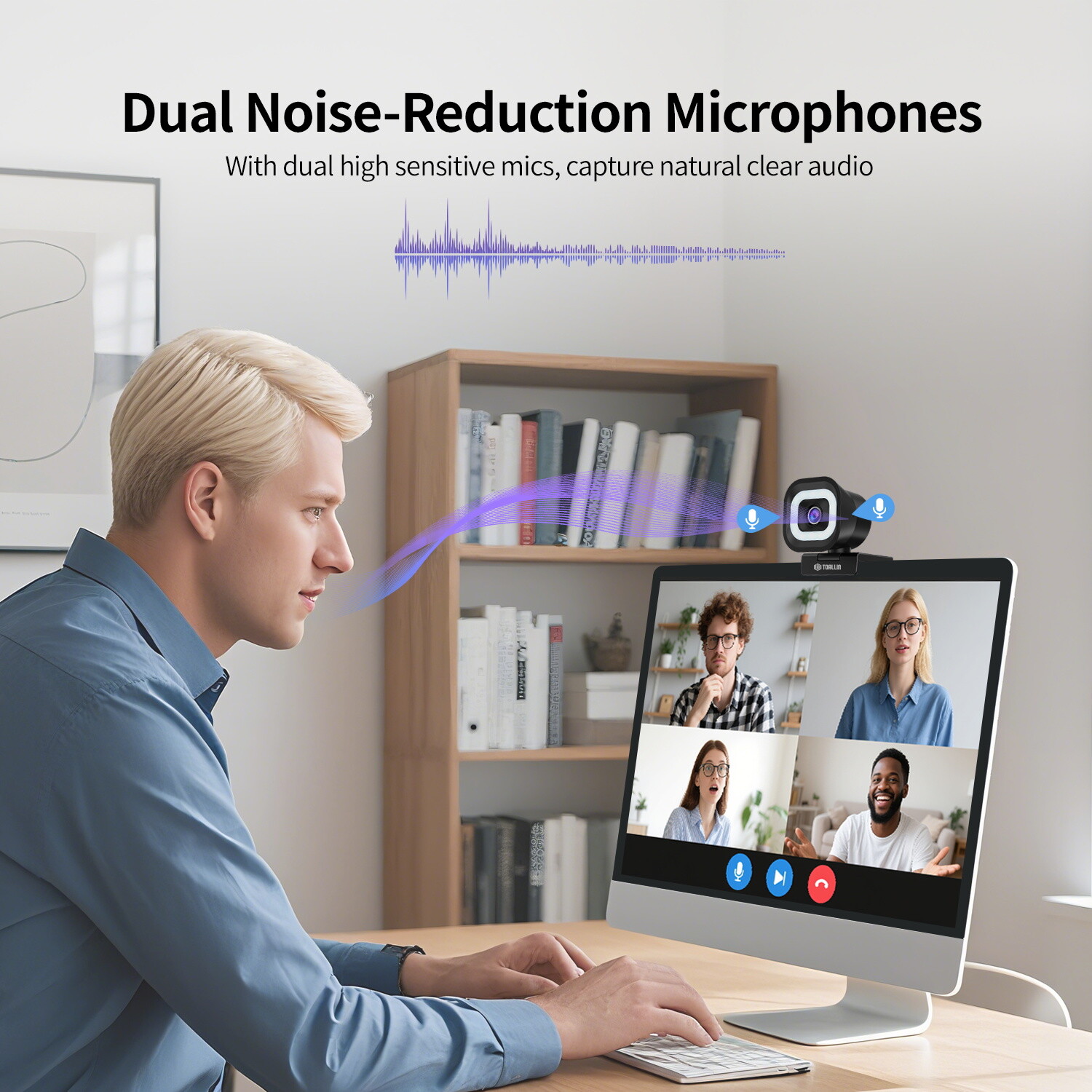 TOALLIN 4K PDAF Webcam,Built-in Ring Light & Remote,Dual Mics,Wide Compatibility