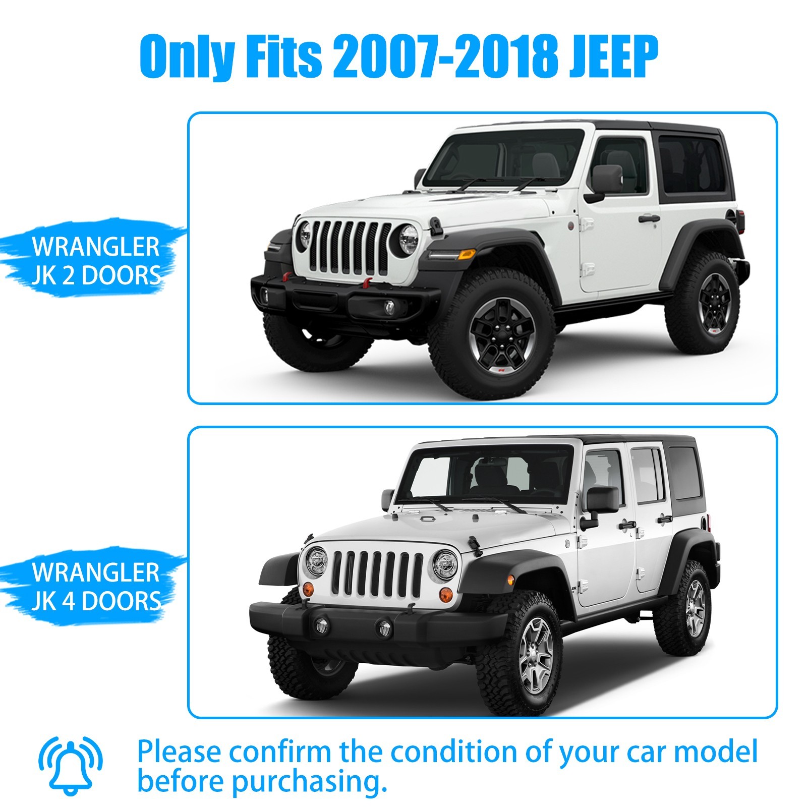 4PCS Metal Tubular Fender Flares For 2007-2018 Jeep Wrangler JK 2/4 Doors
