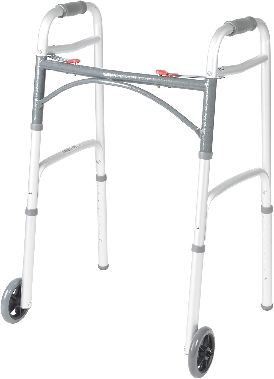 Drive Medical Two-Button Folding Walker w/ Wheels Desk Arms Dual Push 5in Silver