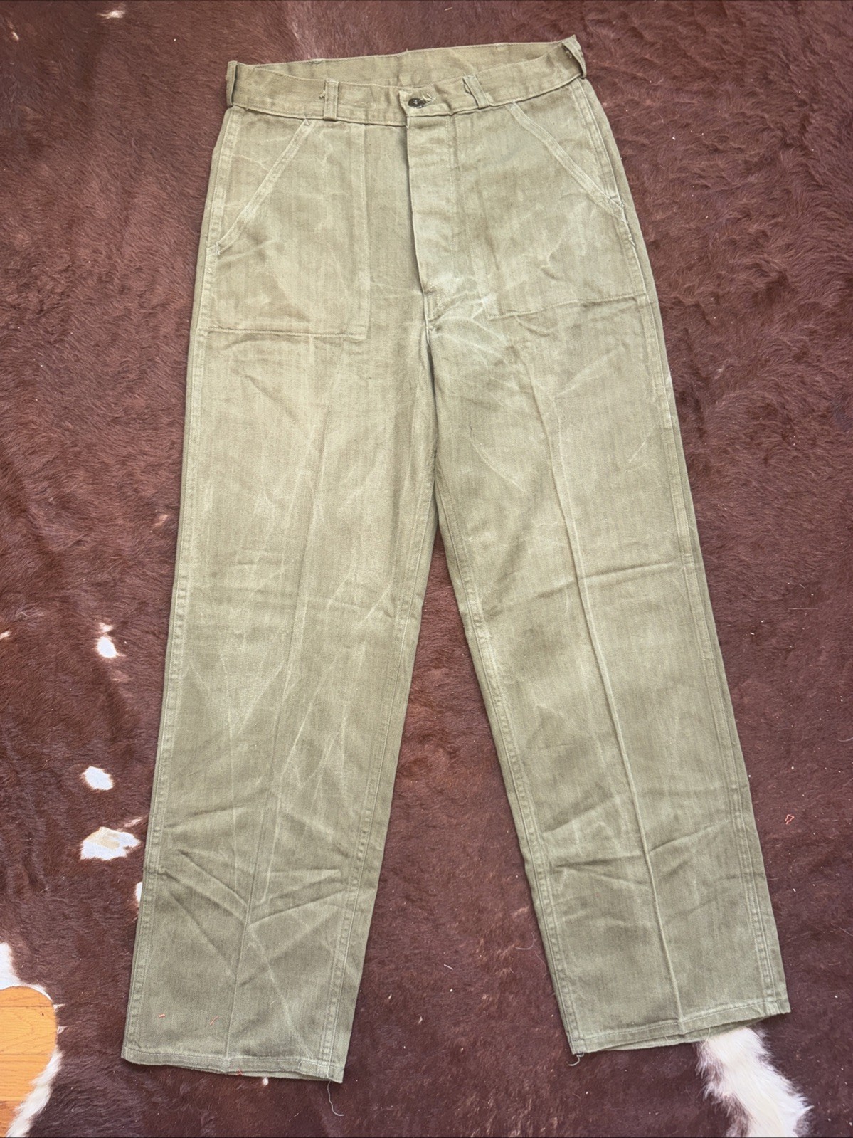 Vintage Military HBT Pants Trousers Sz 31x32 Faded Gusset Maker Unknown