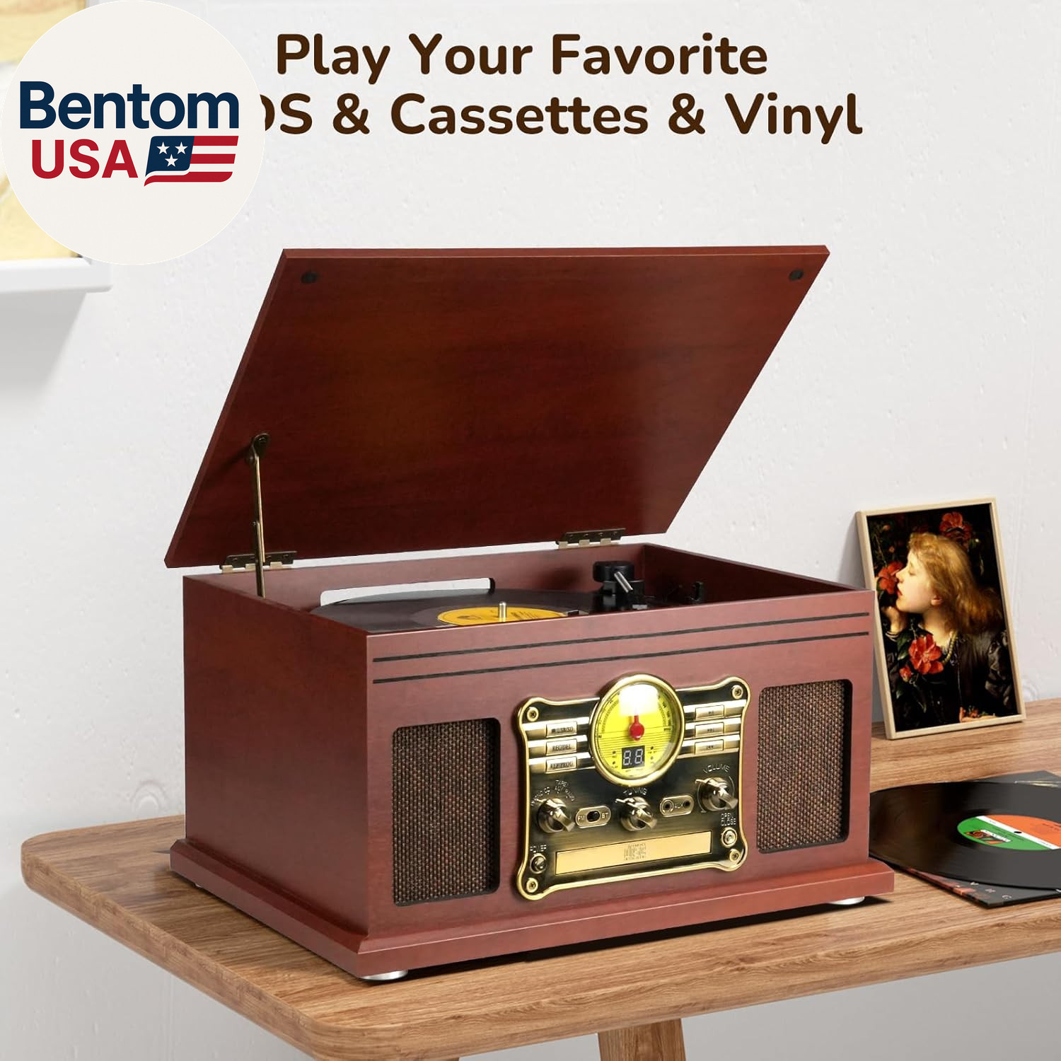 Bluetooth Record Player 10 in 1, 3-Speed Turntable for Vinyl with Speakers, LP t