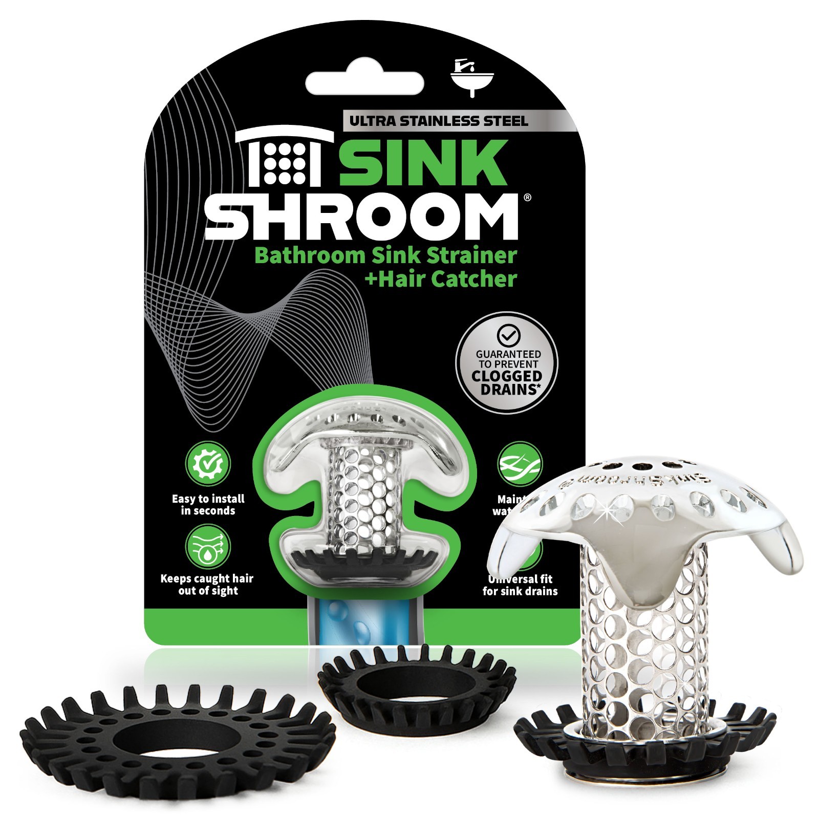 SinkShroom® Ultra Stainless Steel Hair Catcher Drain Protector by TubShroom
