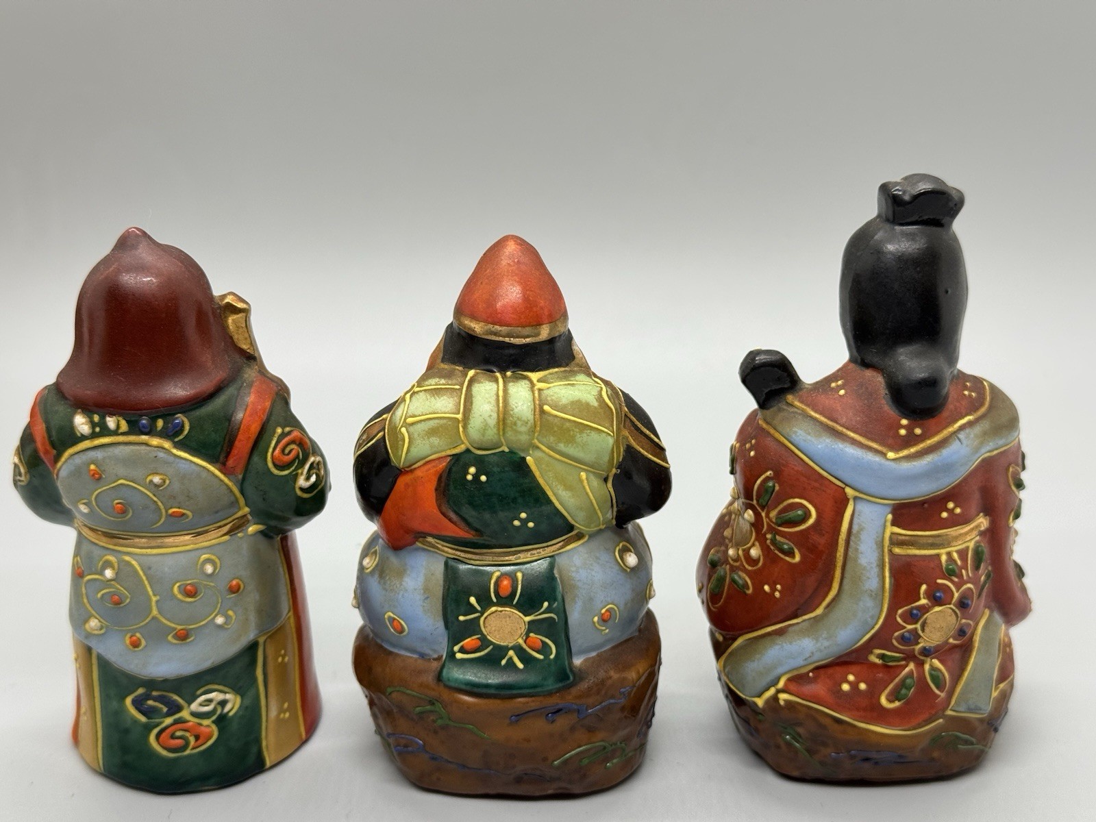 Vintage Kutani Moriage Japanese 7 Lucky Gods Porcelain Figurine Collection