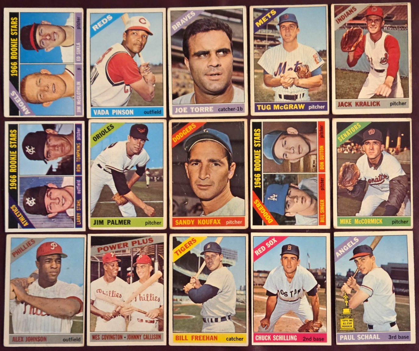 1966 Topps HOF Lot (15) Koufax Palmer RC Sutton RC Torre Freehan McGraw MORE L/M