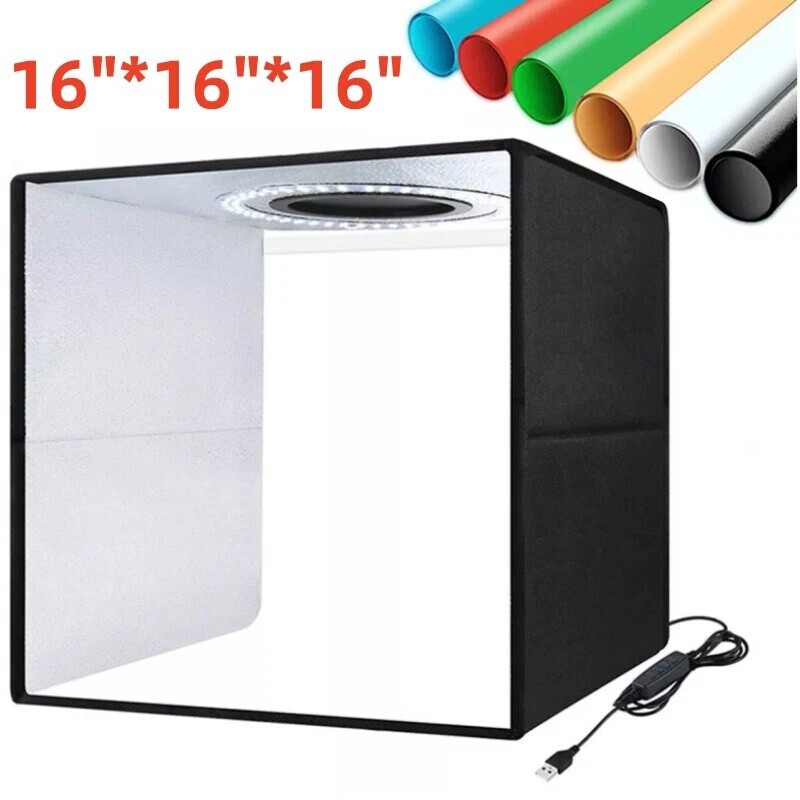 16in LED Photo Studio Light Box Portable Folding Photography Shooting Tent Kit