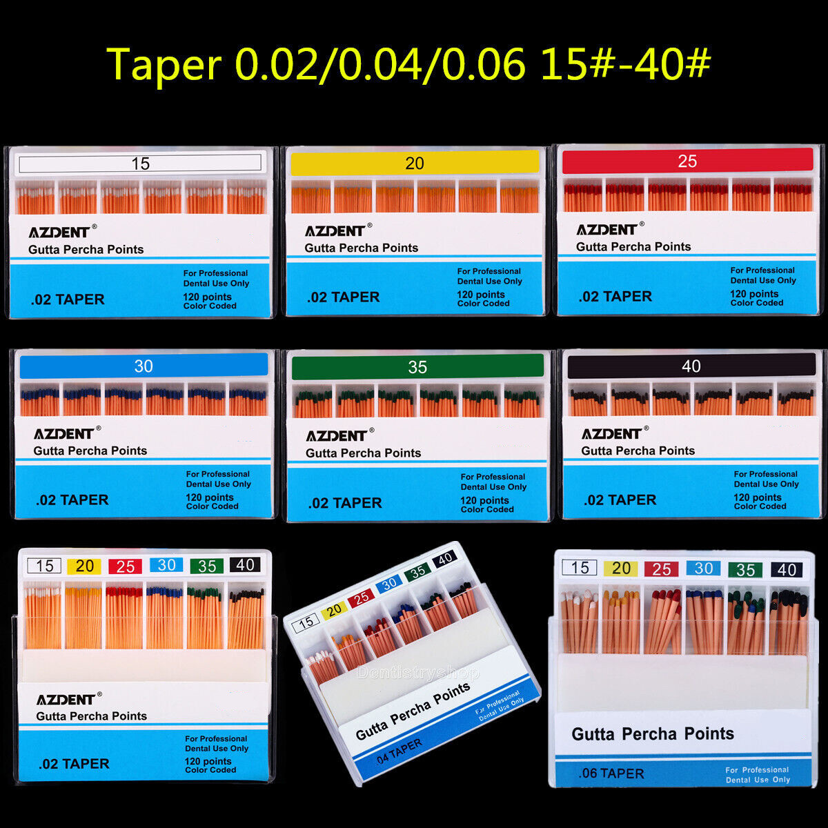 AZDENT Dental Endo Root Canal Gutta Percha Points Taper 0.02/0.04/0.06 15#-40#
