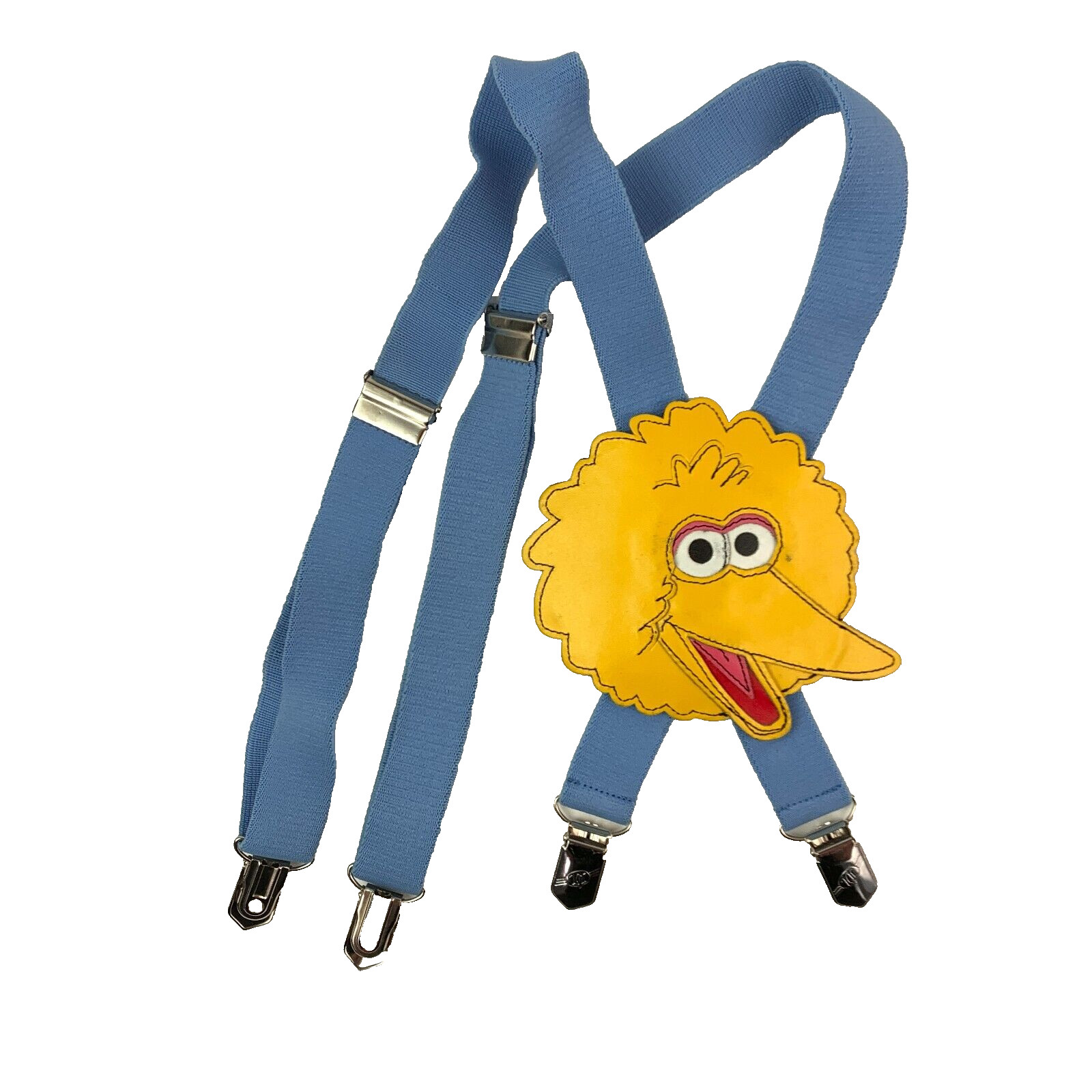 Vintage Sesame Street Big Bird Leather Elastic Boys Adjustable Suspenders