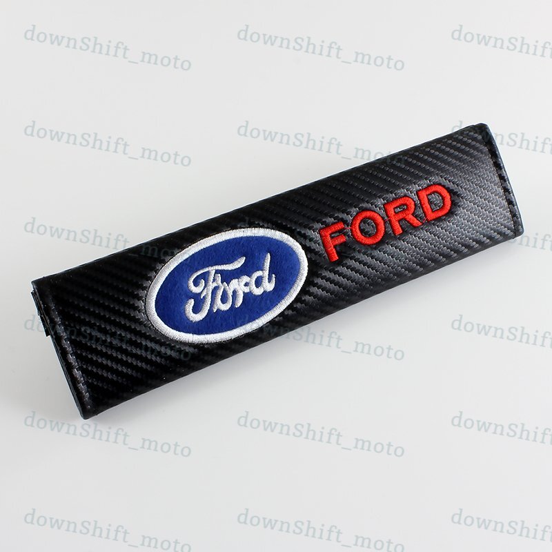 Set of NEW Black FORD Carbon Look Seat Belt Cover Shoulder Pads Embroidery Logo