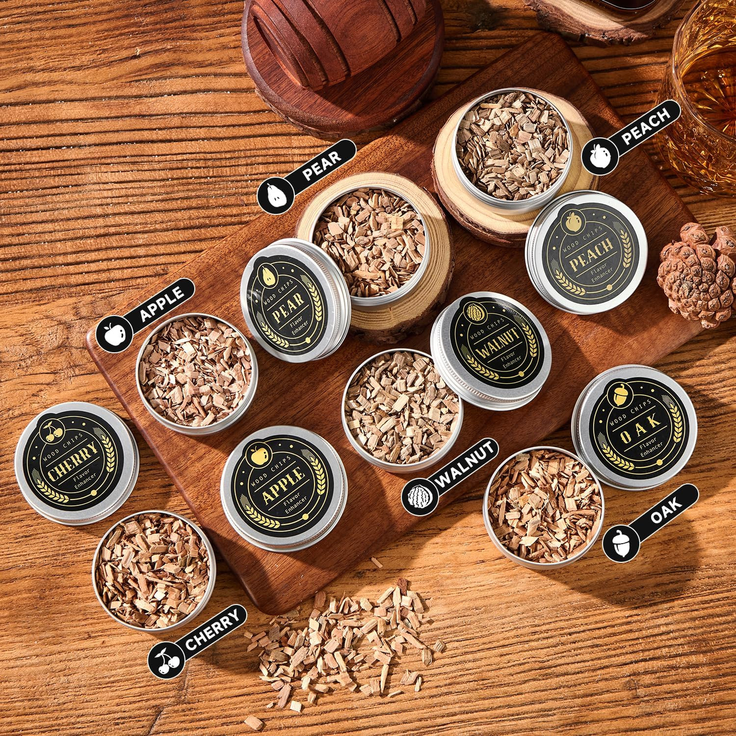 Whiskey Smoker Kit with Torch - 6 Flavors Wood Chips, 2 Glasses, 2 Ice Ball Mold