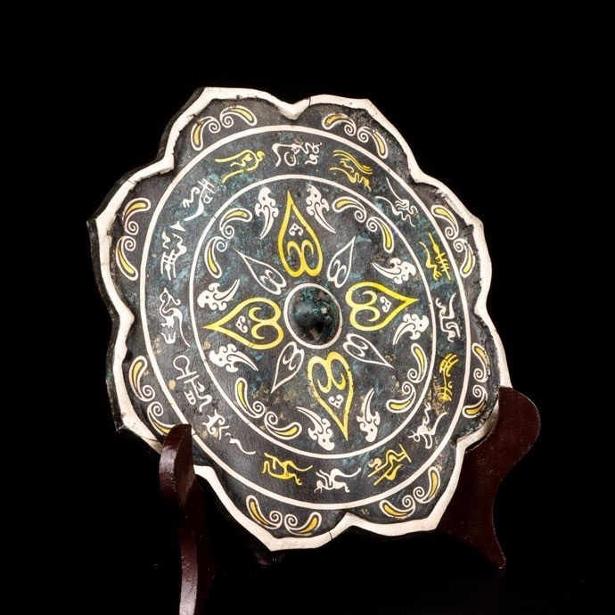 6.8'' Old Chinese Dynasty Bronze Ware Gilt Sliver Beast Mirror Bronze mirror