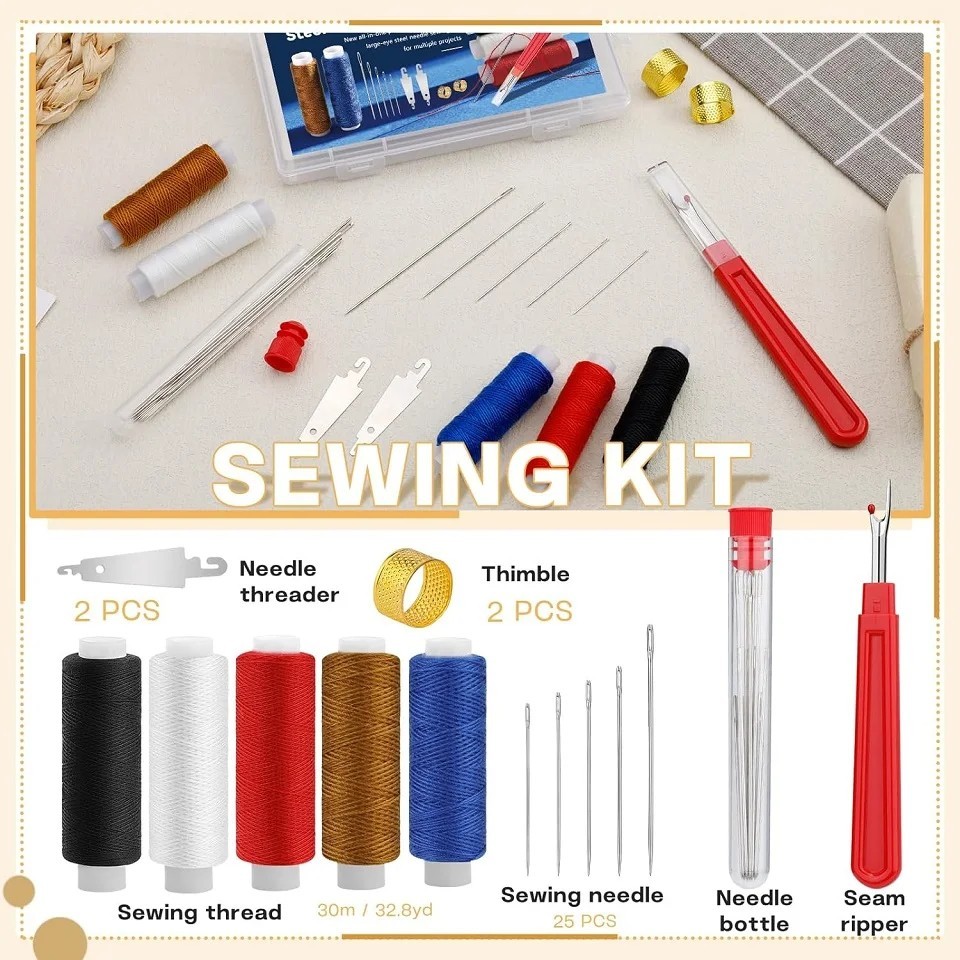 37PCS Sewing Tool Set, Needles Thread Hand Repair Tool, Portable Sewing Kit