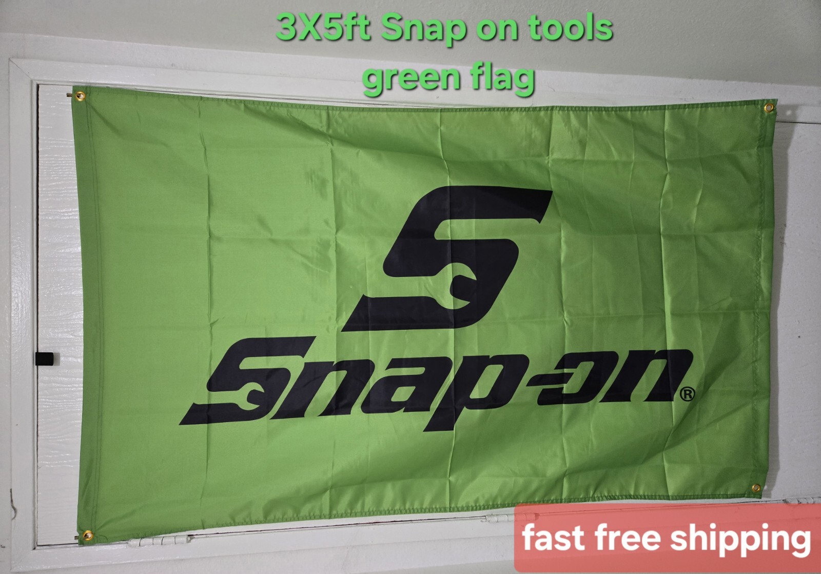 SNAP ON TOOLS 3X5FT Room Shop Man Cave LOGO EMBLEM Green W/Black 4 Grommets NEW!