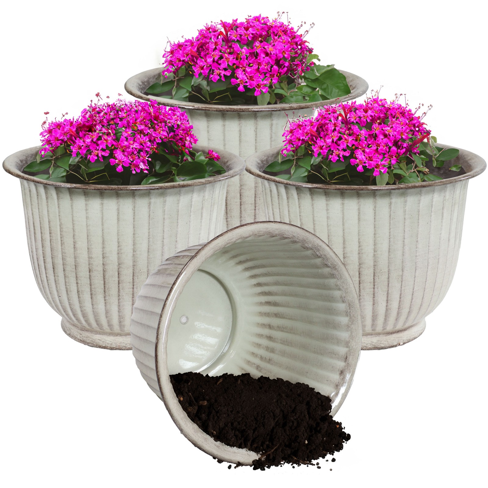 Carlotta Metal Planter - 14.75 in - White Glaze - Set of 4 by Sunnydaze