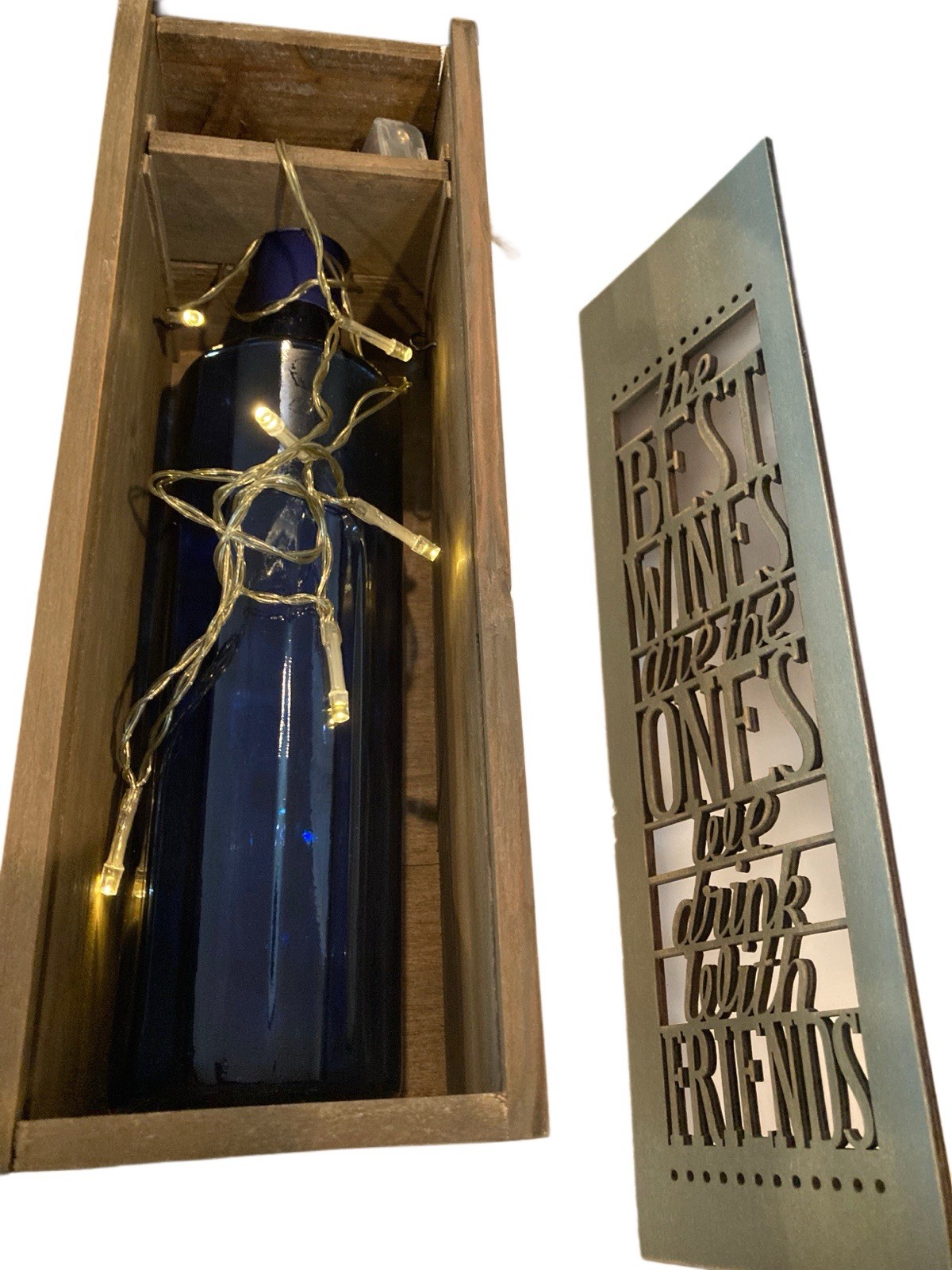 Wooden Wine Bottle Holder With Fairy Lights For Home Bar