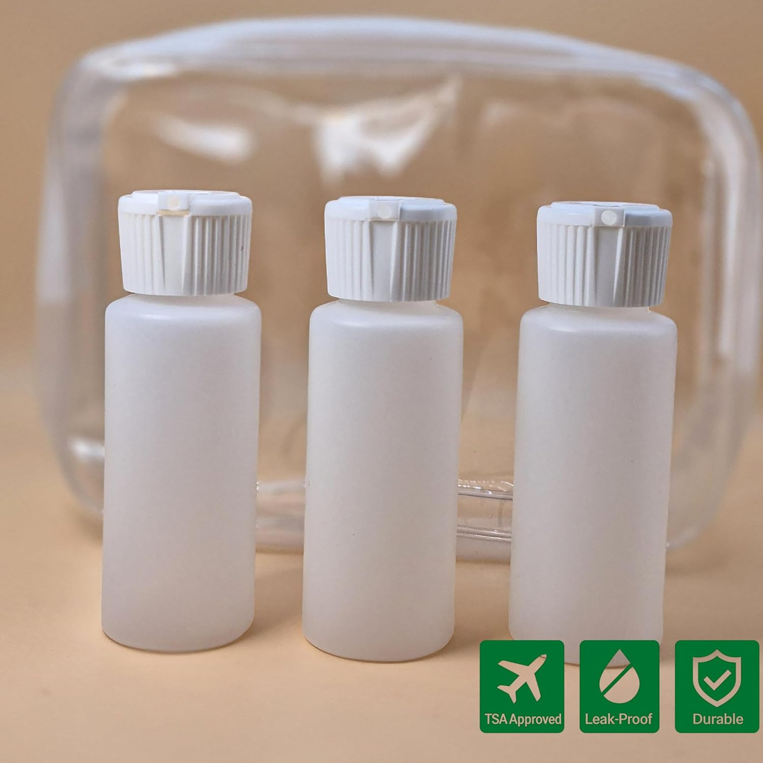 Translucent Squeeze Plastic Bottles with Flip Top Caps, 2 Oz TSA Approved, Set o