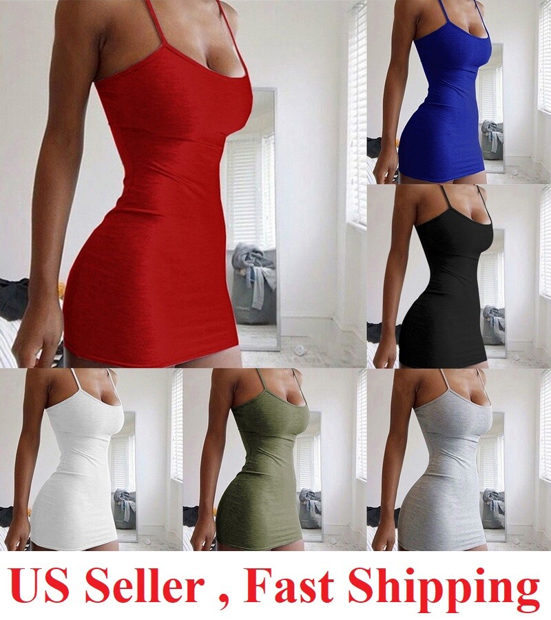 Women Spaghetti Strap Bodycon Camisole Sexy Party ClubWear cami tank top Dresses