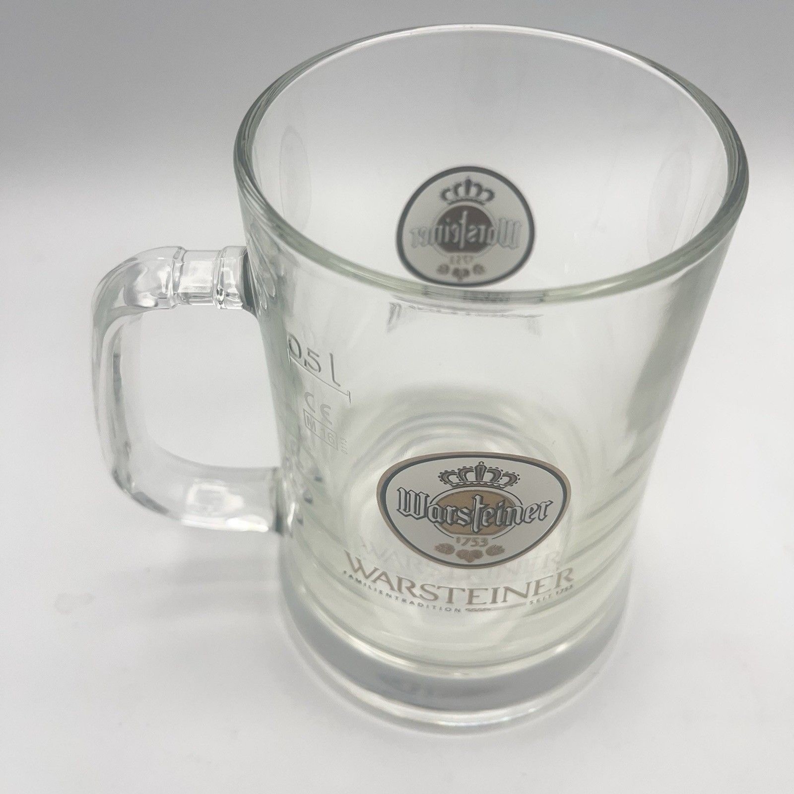 Warsteiner Brewery Germany Glass Beer Stein Mug Tankard Embossed .5L