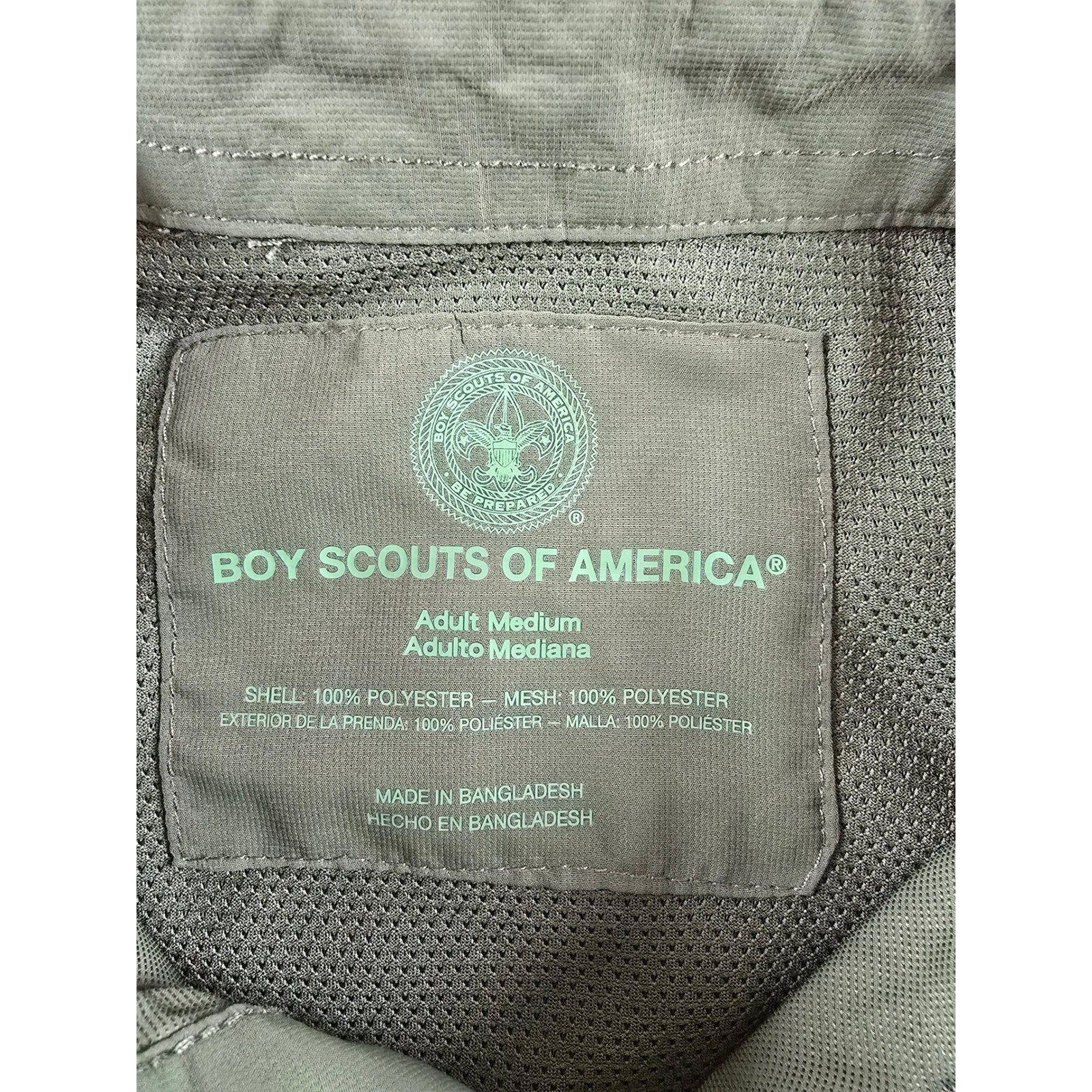 Boy Scouts of America Shirt Adult Medium Green Vented Short Sleeve Button Up