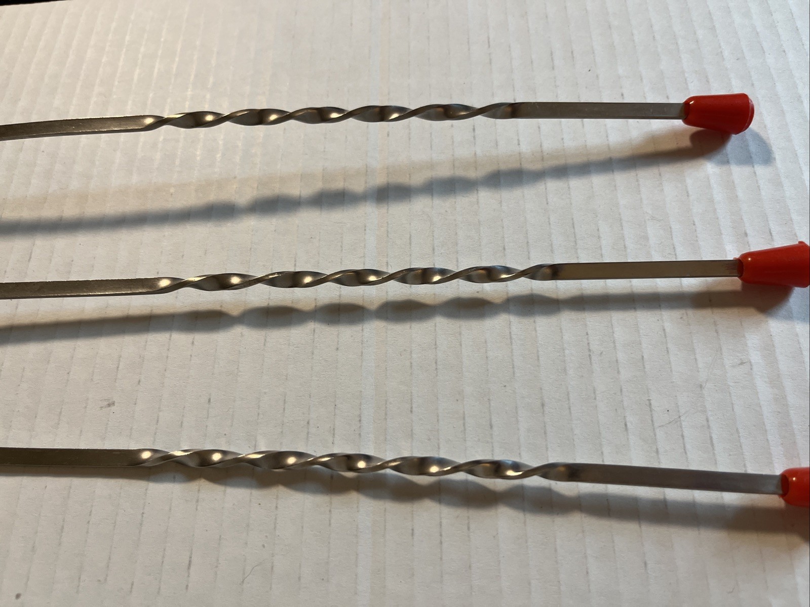 Stainless 11-1/4” Red End Bar Spoon Twisted Handle Cocktail Stirrer Lot of 3