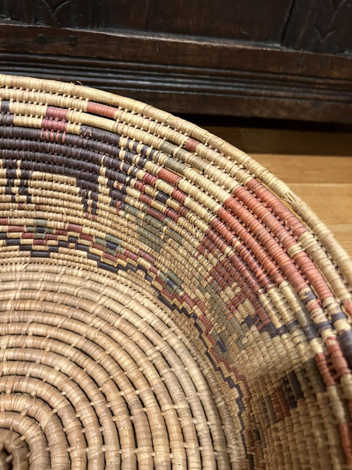 OLD BASKET FIGURAL BOWL Mexican HORSES PEOPLE Skinner 15 1/2”