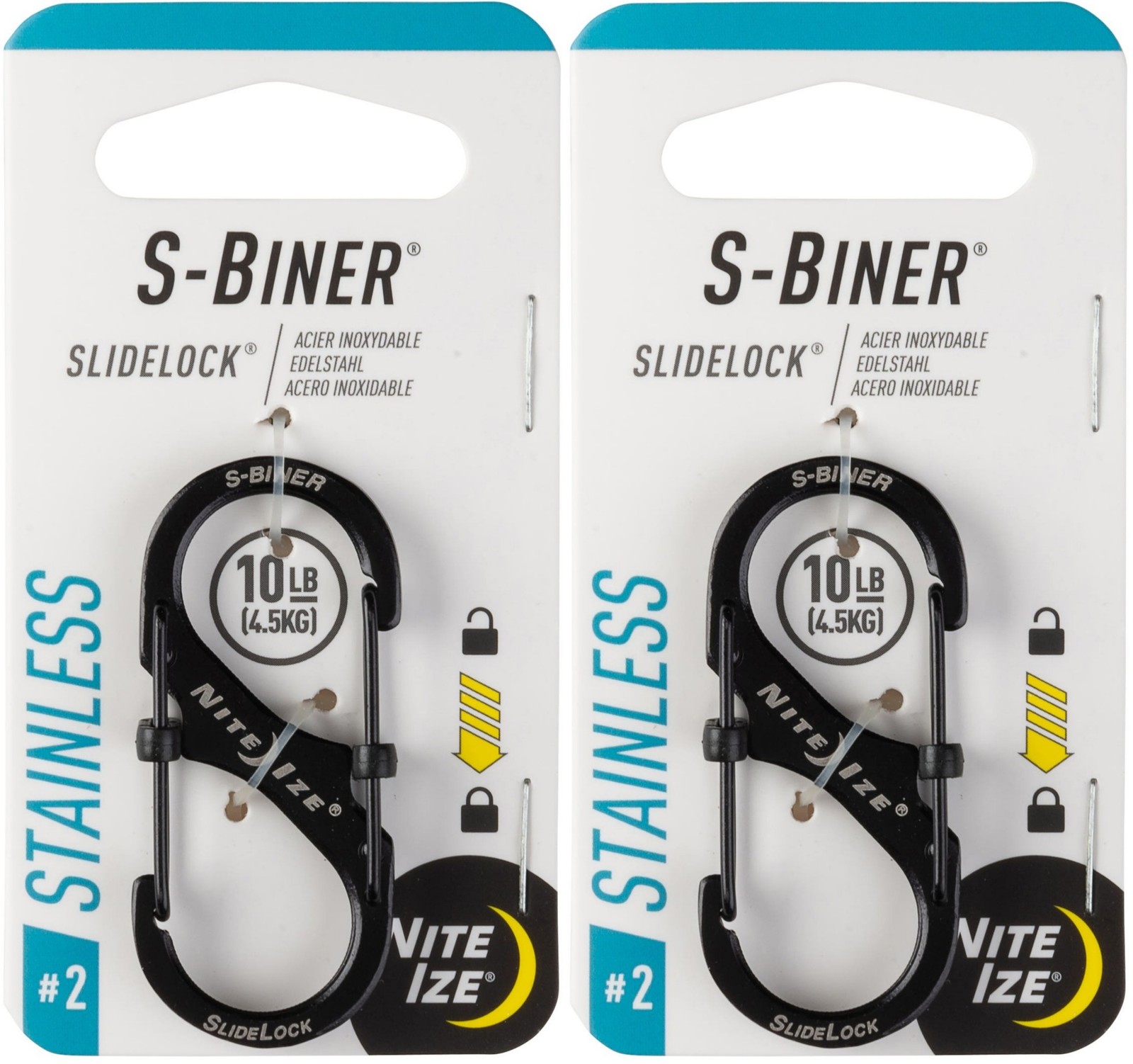 Nite Ize S-Biner SlideLock Stainless Steel Carabiner #2 - Black (2-Pack)