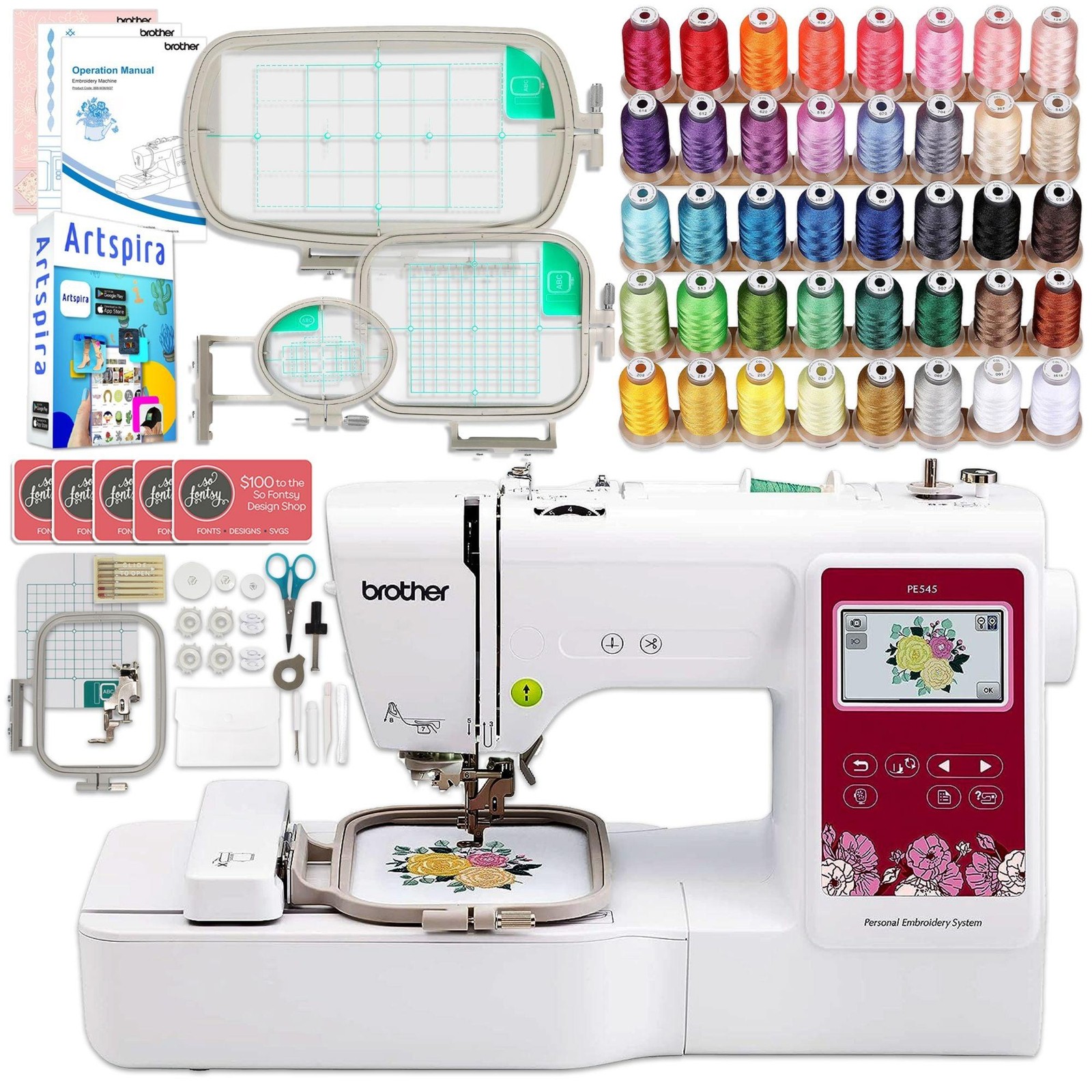Brother PE545 Embroidery Machine with Hoops & Embroidery Threads
