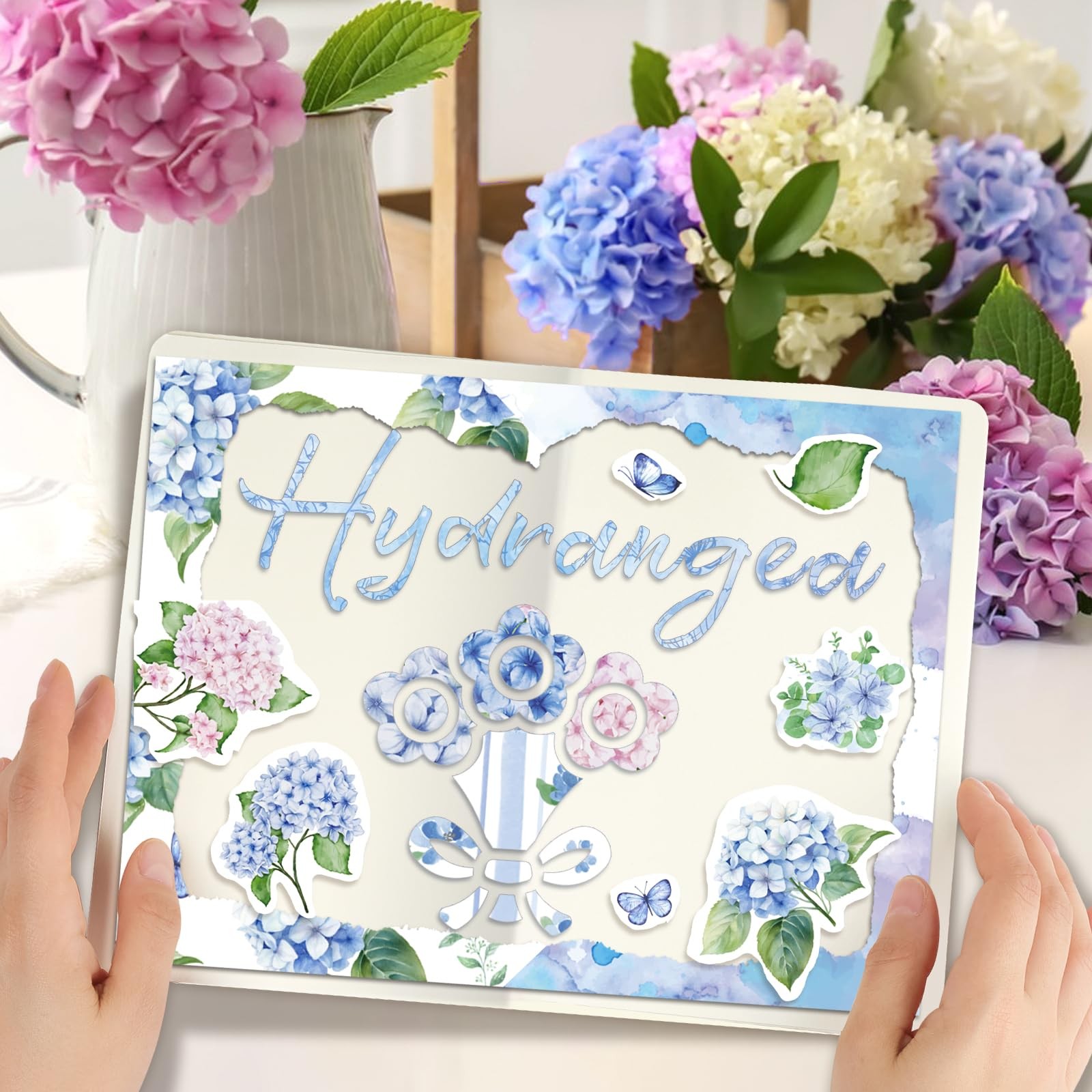 New Konsait 24 Sheets Hydrangea Scrapbook Paper 12x12 Double Sided Blue Pattern