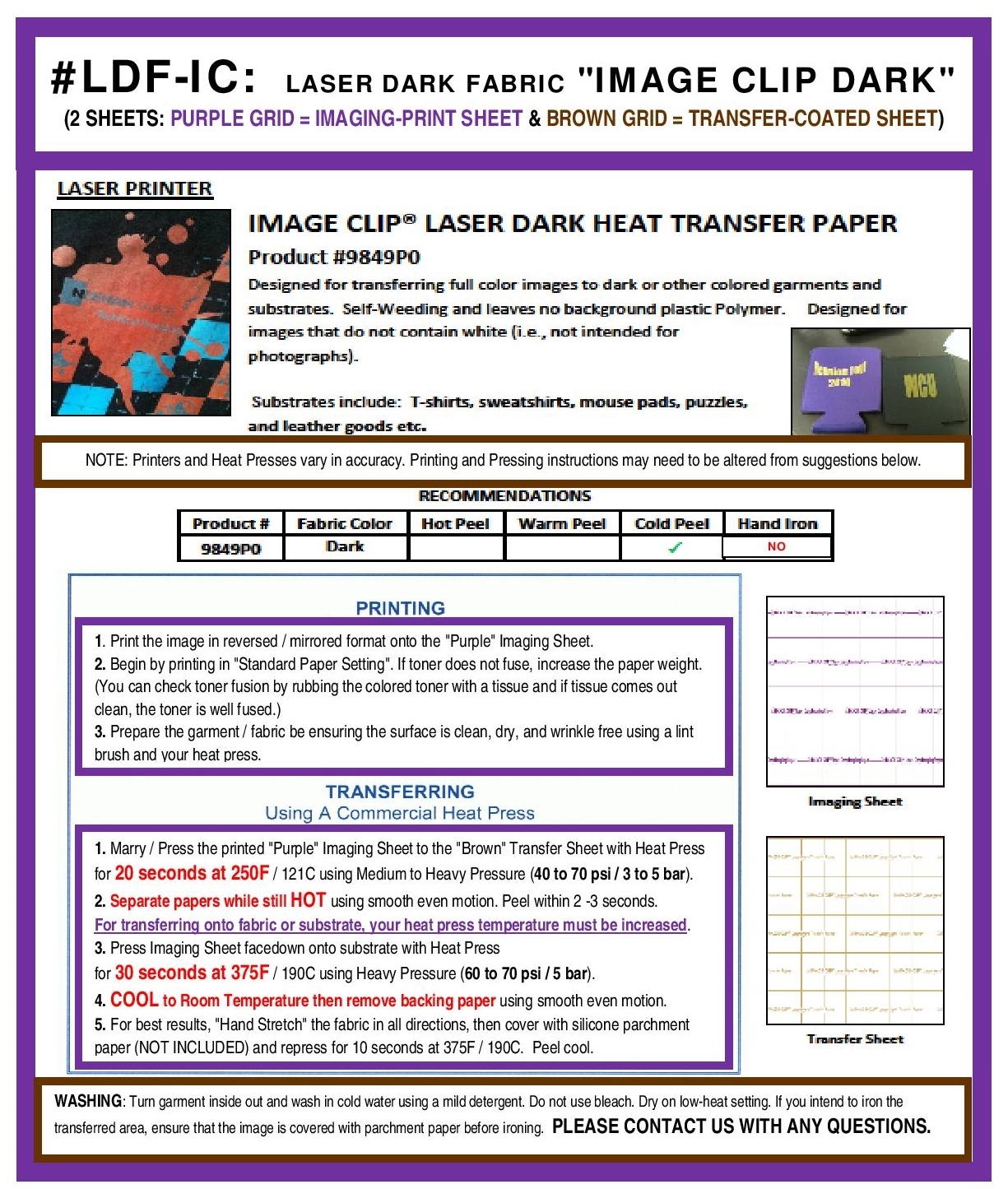 LASER TRANSFER NEENAH "IMAGE CLIP DARK" SELF-WEEDING #9849 (8.5"X11") (100 SETS)