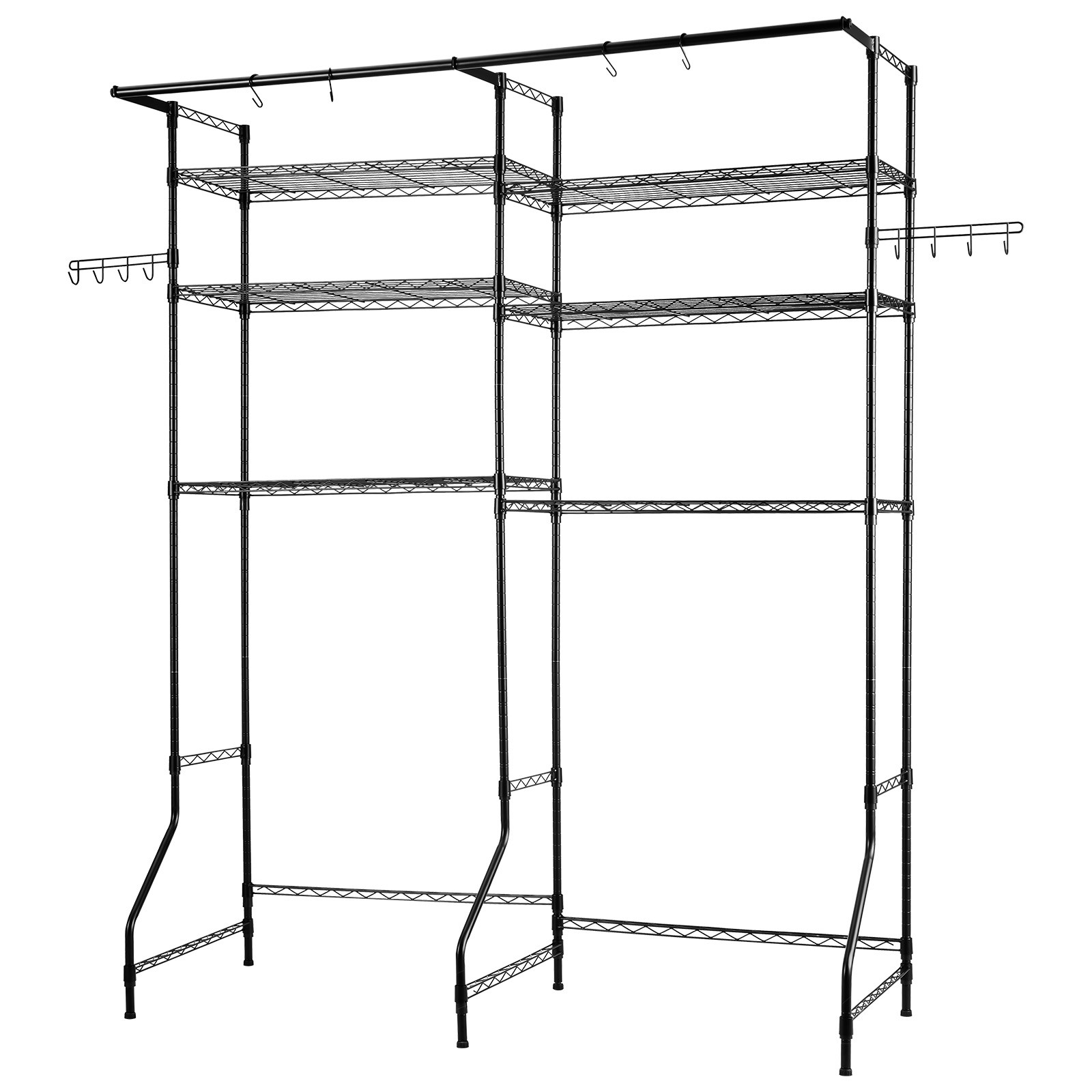 VEVOR Over Washer and Dryer Storage Shelf Two Row 6 Tiers Washer Rack Black
