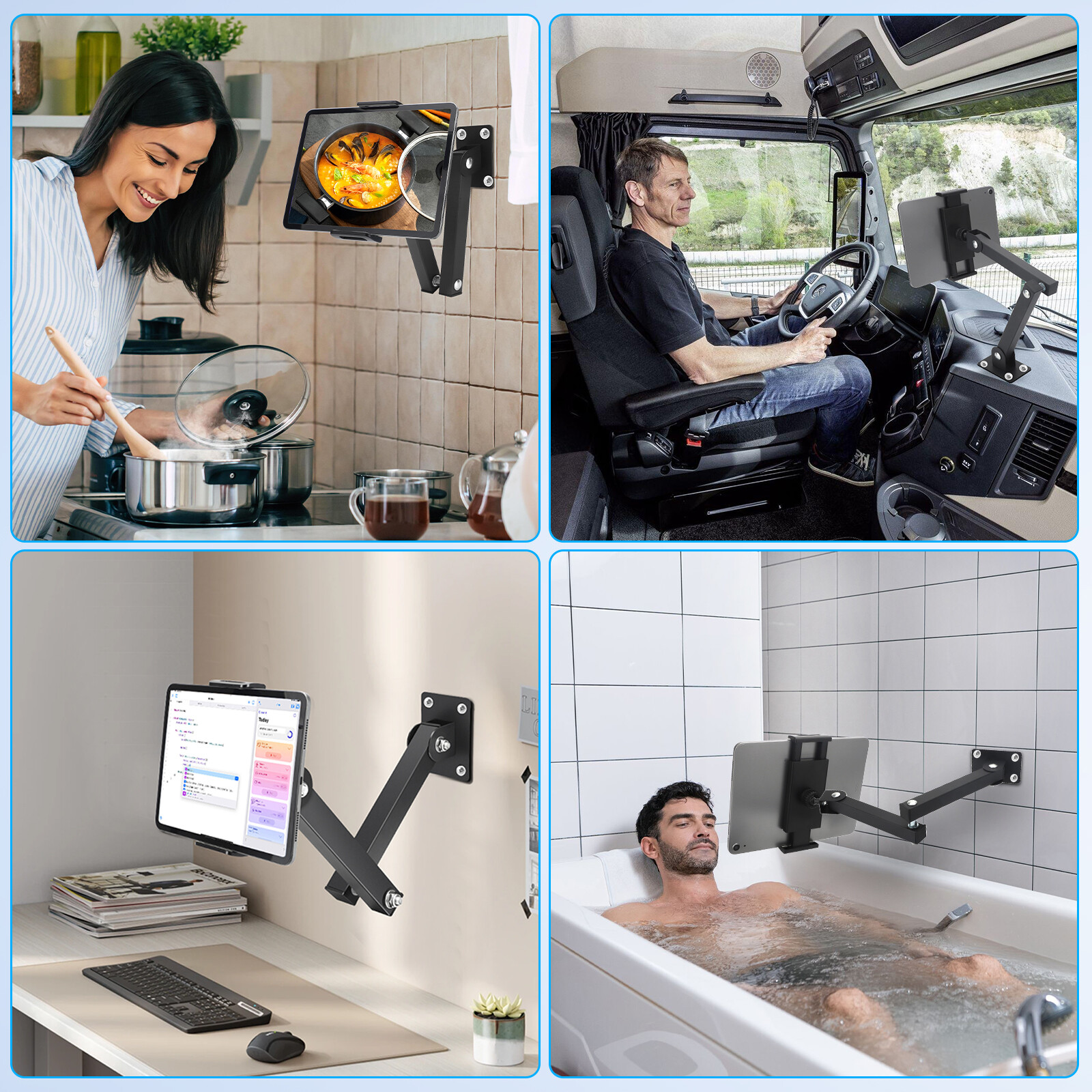 Tablet Phone Wall Mount 360° Rotating Foldable Holder for 4.7-13" iPad iPhone