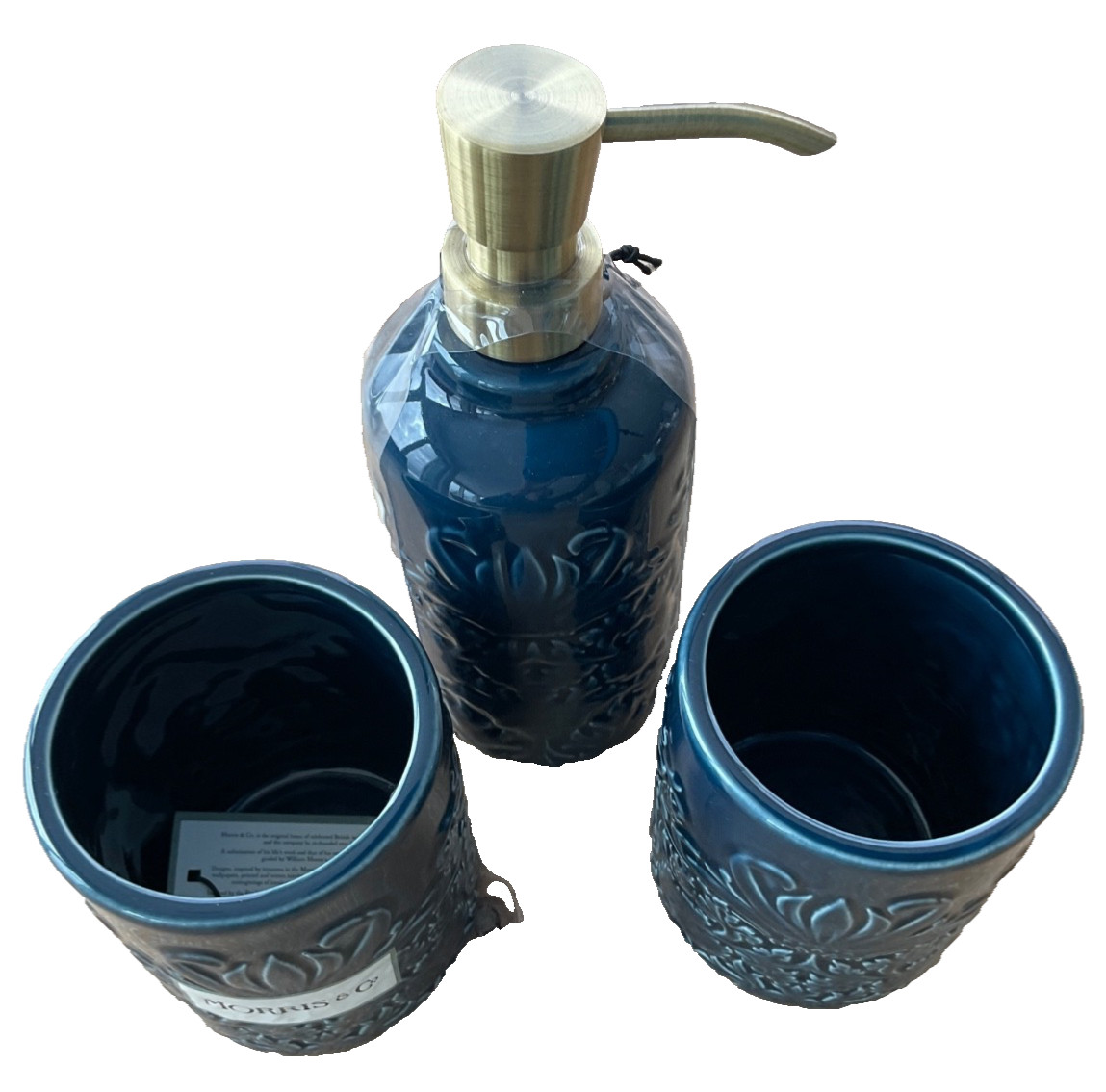 Morris & Co~Vanity/accessory Set~Strawberry Thief~dark Blue~3 pcs~textured~NWT