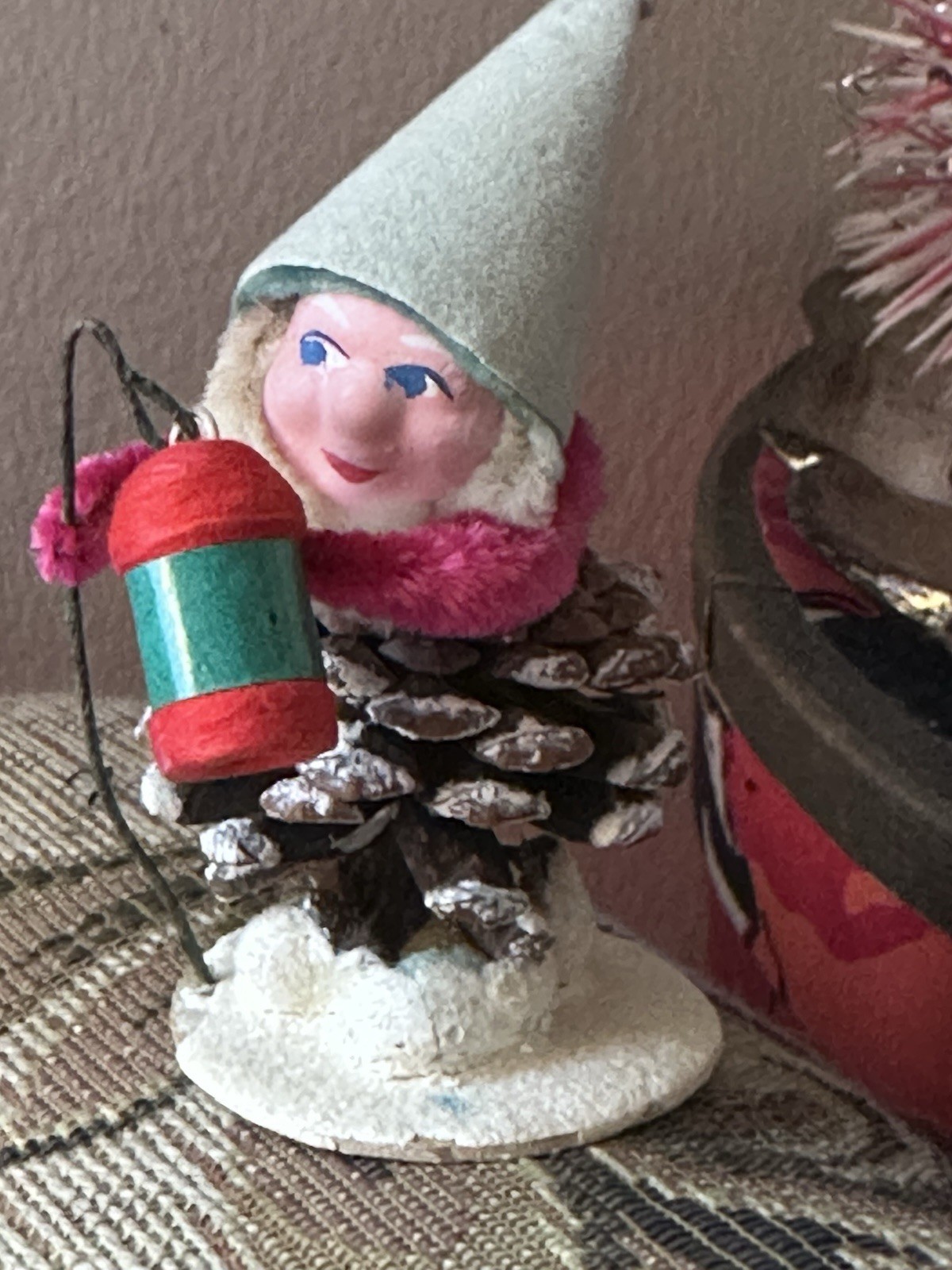 Bundle of rare Santa Claus Elfs Christmas Spun Cotton Heads Chenille Mid Century