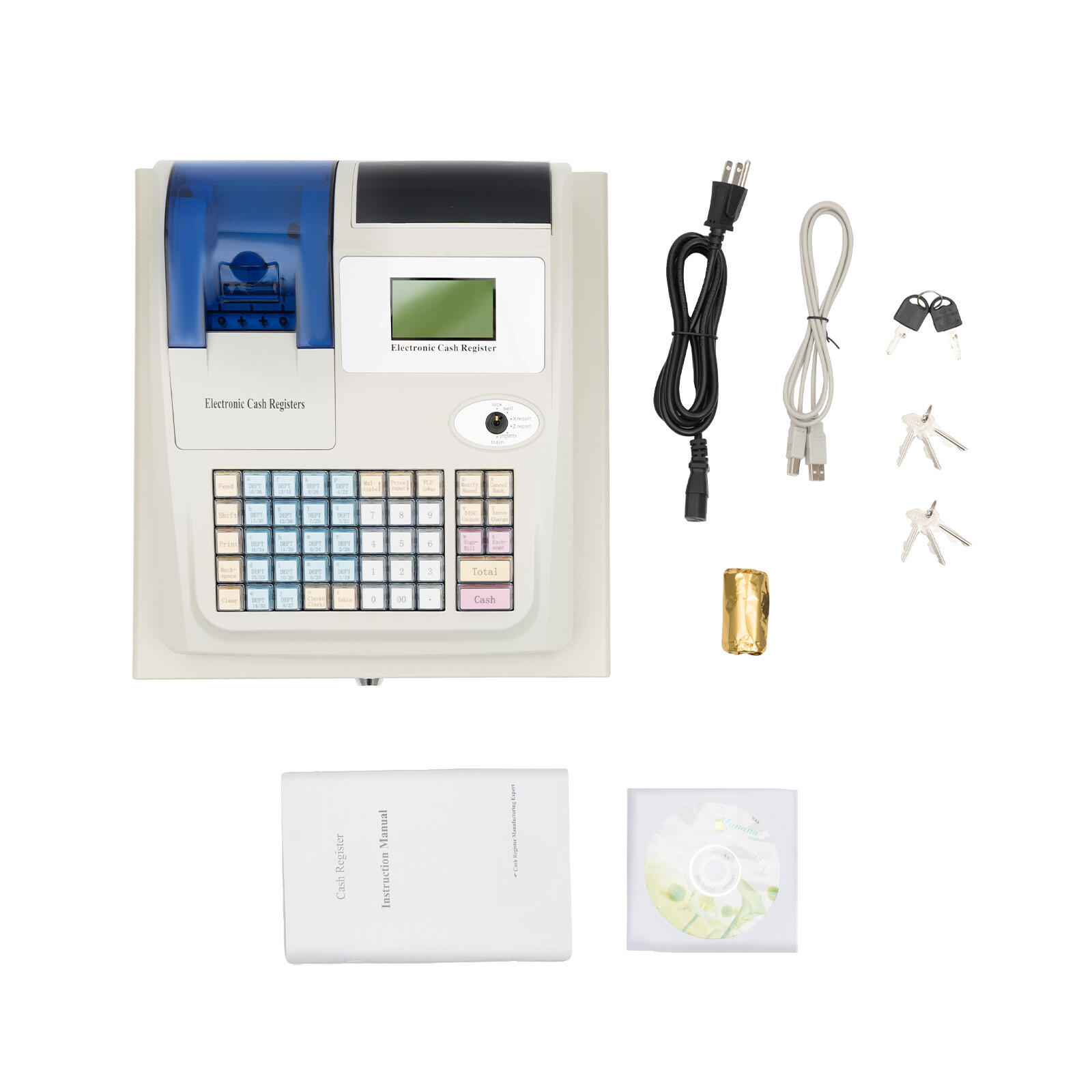 NEW Electronic Cash Register 48 Keys Cash Management System with Thermal Printer