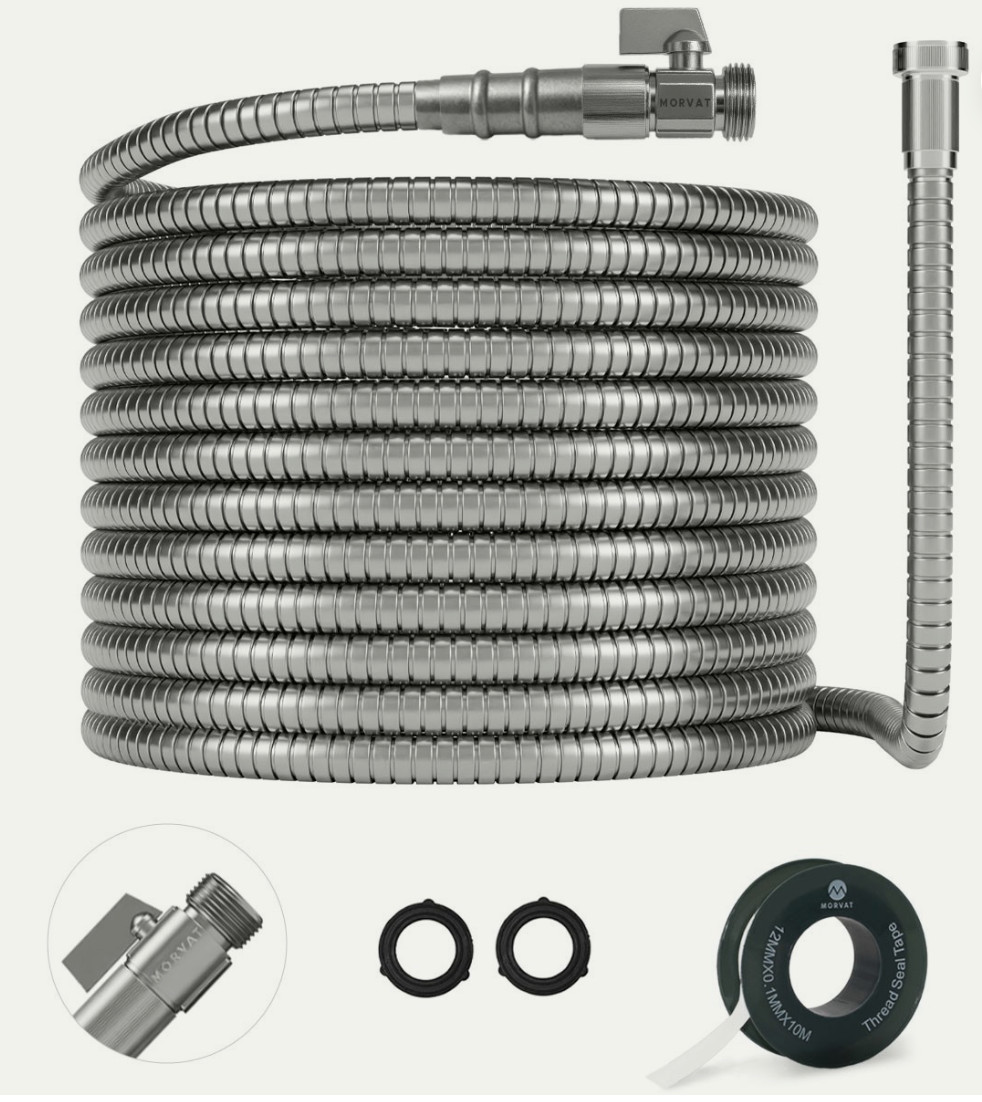 Morvat 1/2" x 150 Foot Premium Stainless Steel Garden Hose with ON/OFF Valve