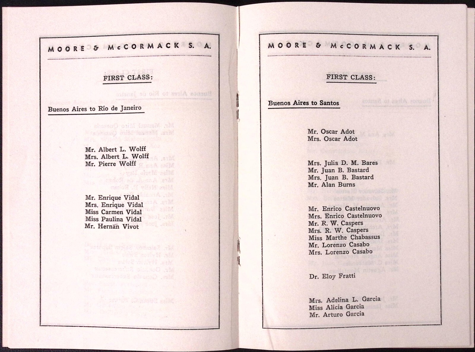 AUG 8 1941 Moore & McCormack SA SS Argentina Passenger List