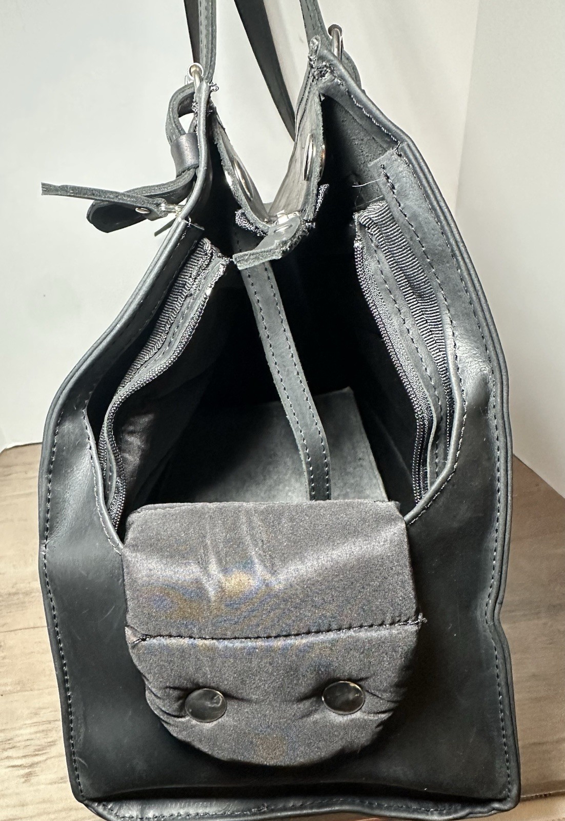 Pikore Large Black Leather Cat Carrier Tote Travel