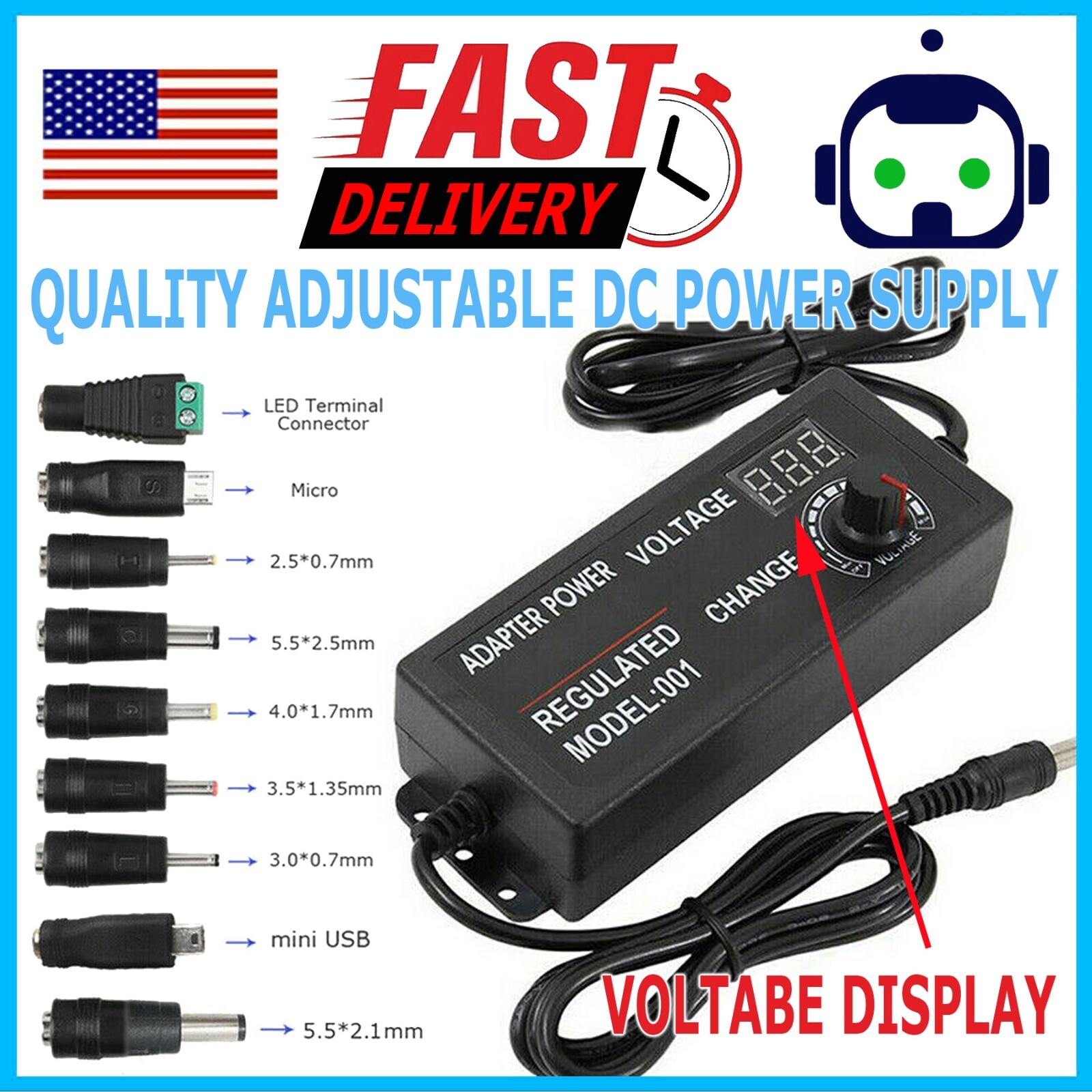 60W Power Supply Adjustable DC 3V-24V 12V Variable Universal AC DC Adapter