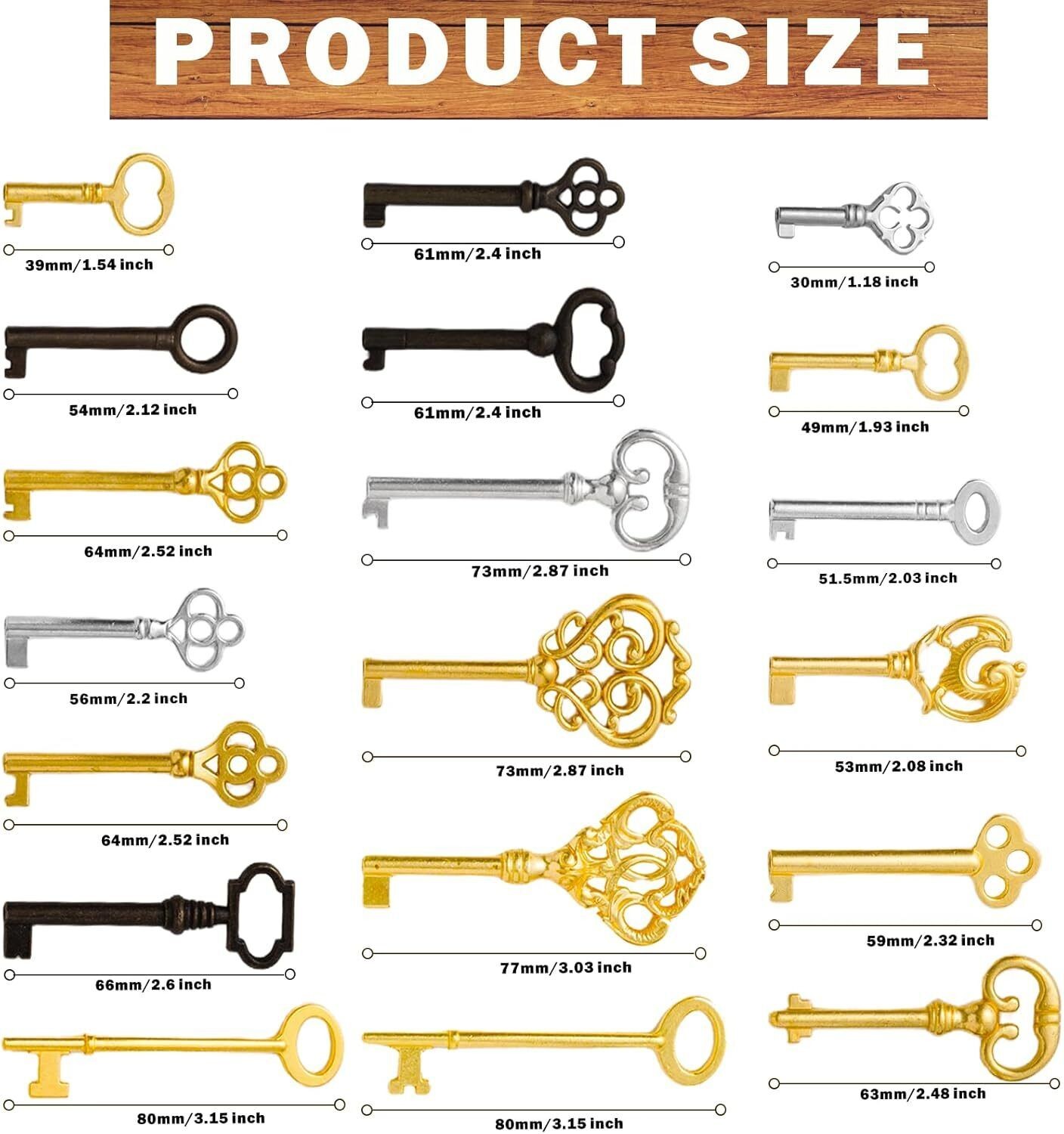 19PC Universal Skeleton Keys Replacement for Vintage Furniture Old Style Cabine.